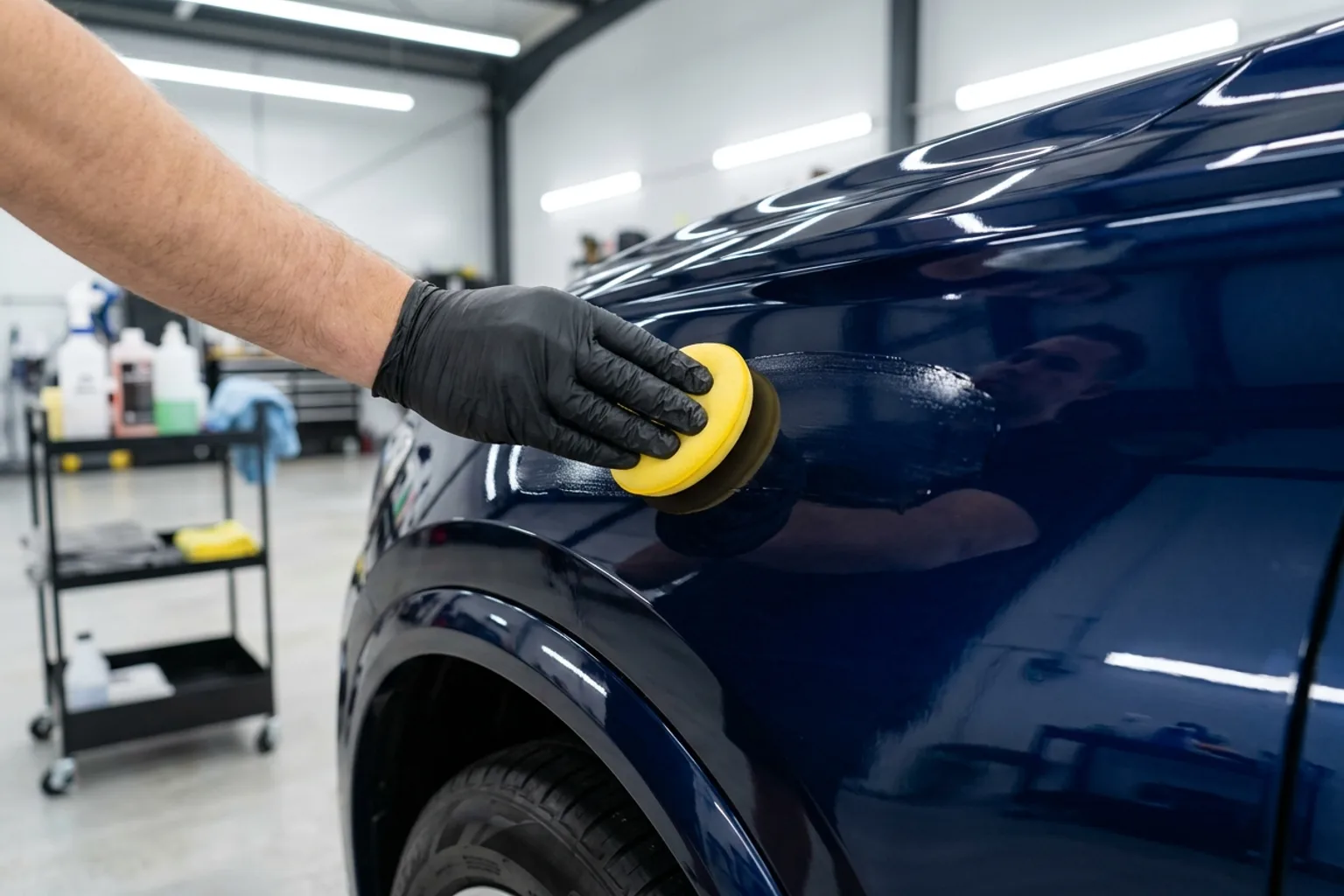 Applying paint sealant in smooth overlapping thin passes with a foam applicator pad