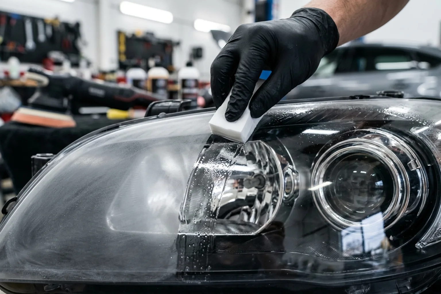 Applying a fresh protective UV-blocking clear wipe to restore lasting optical lens clarity