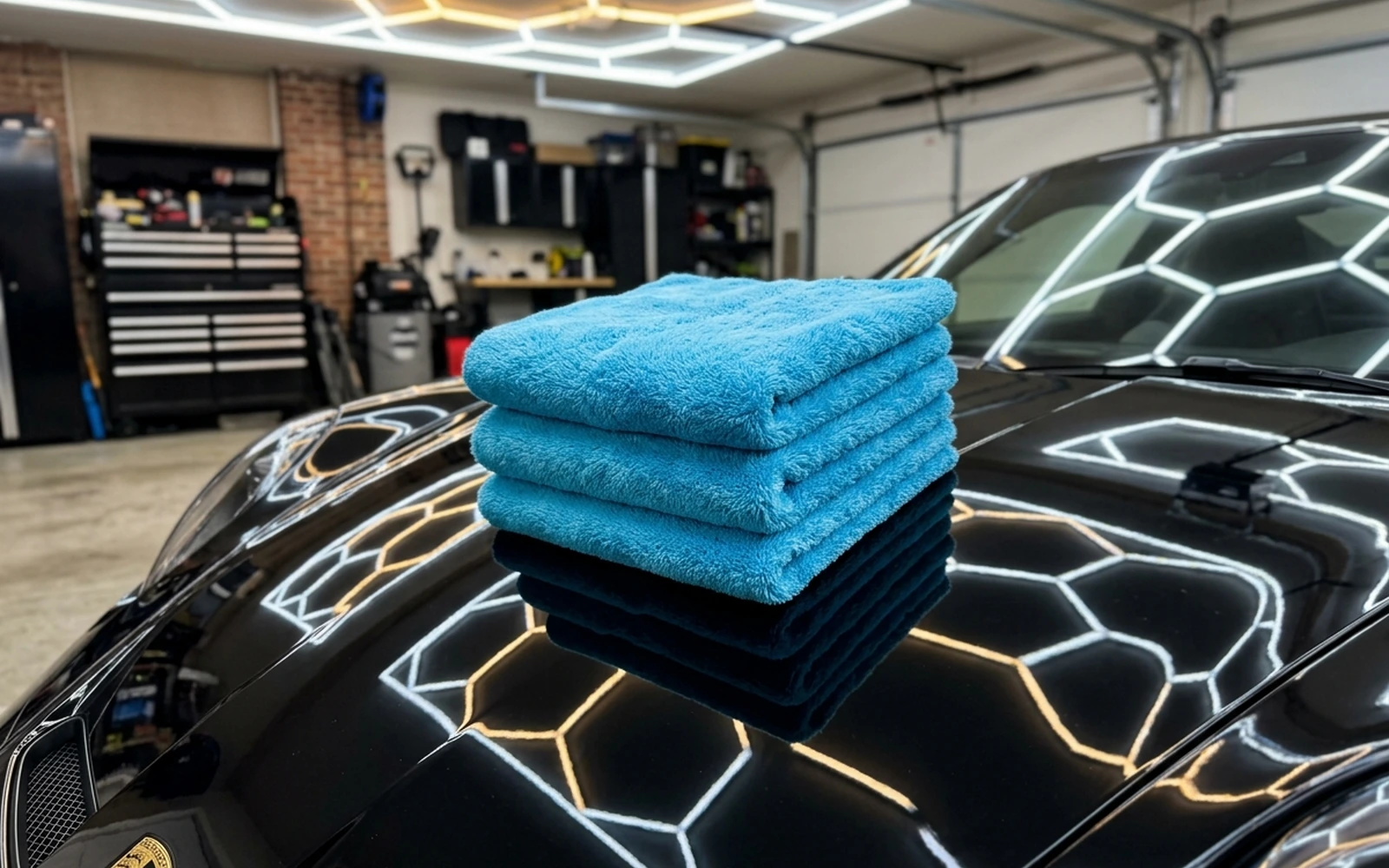 Folded microfiber cloth prepared for interior car cleaning