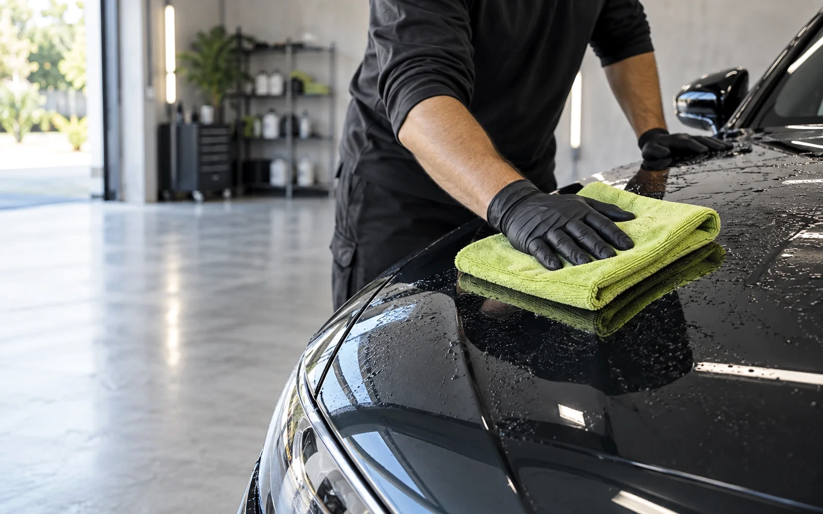 Thermal inspection equipment beside a polisher in a detailing lab