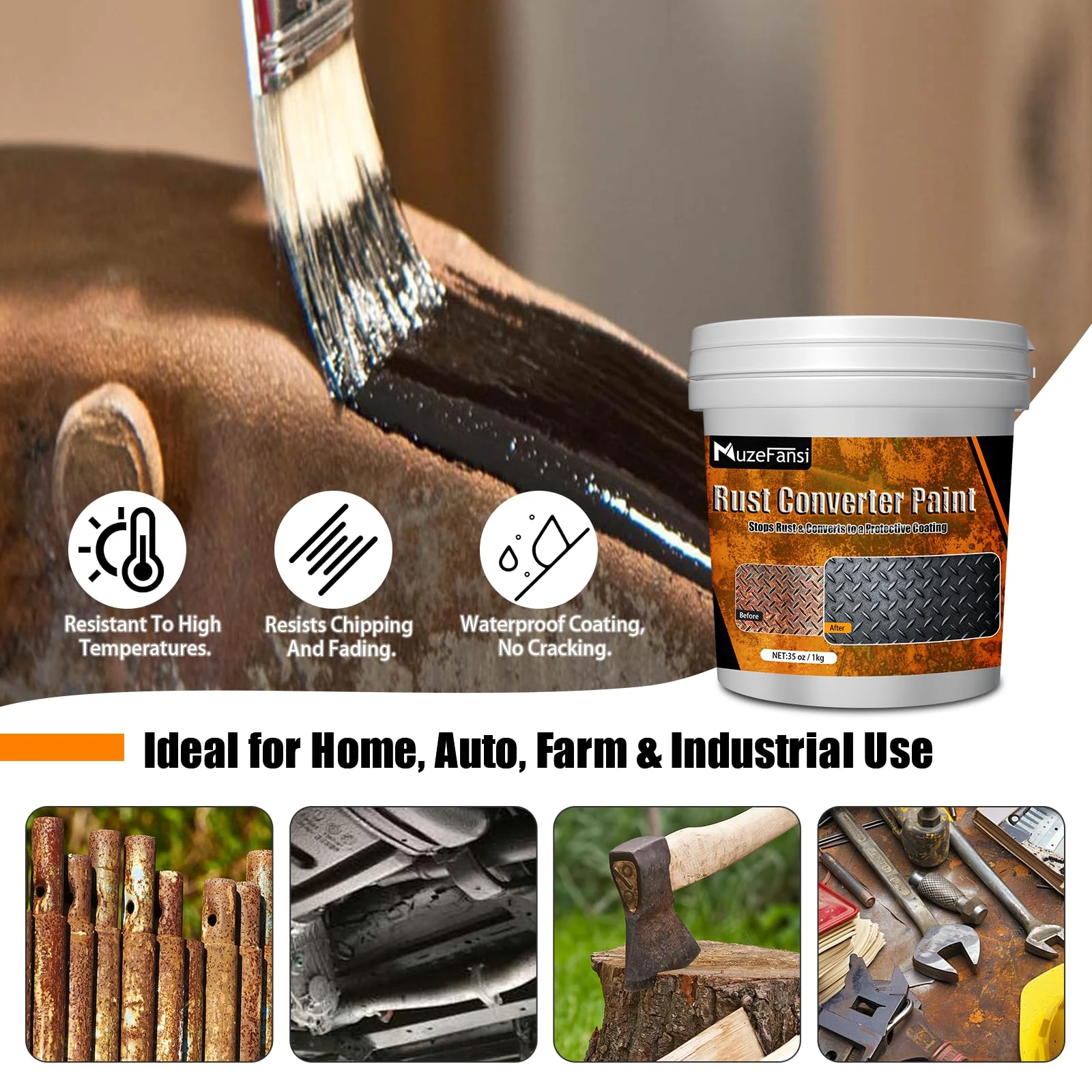 2-in-1 Rust Converter & Metal Primer – Stops Rust, Paint Over Rusted Metal, Anti-Rust Coating Rust Paint,Corrosion Inhibitor product photo, view 6 of 17