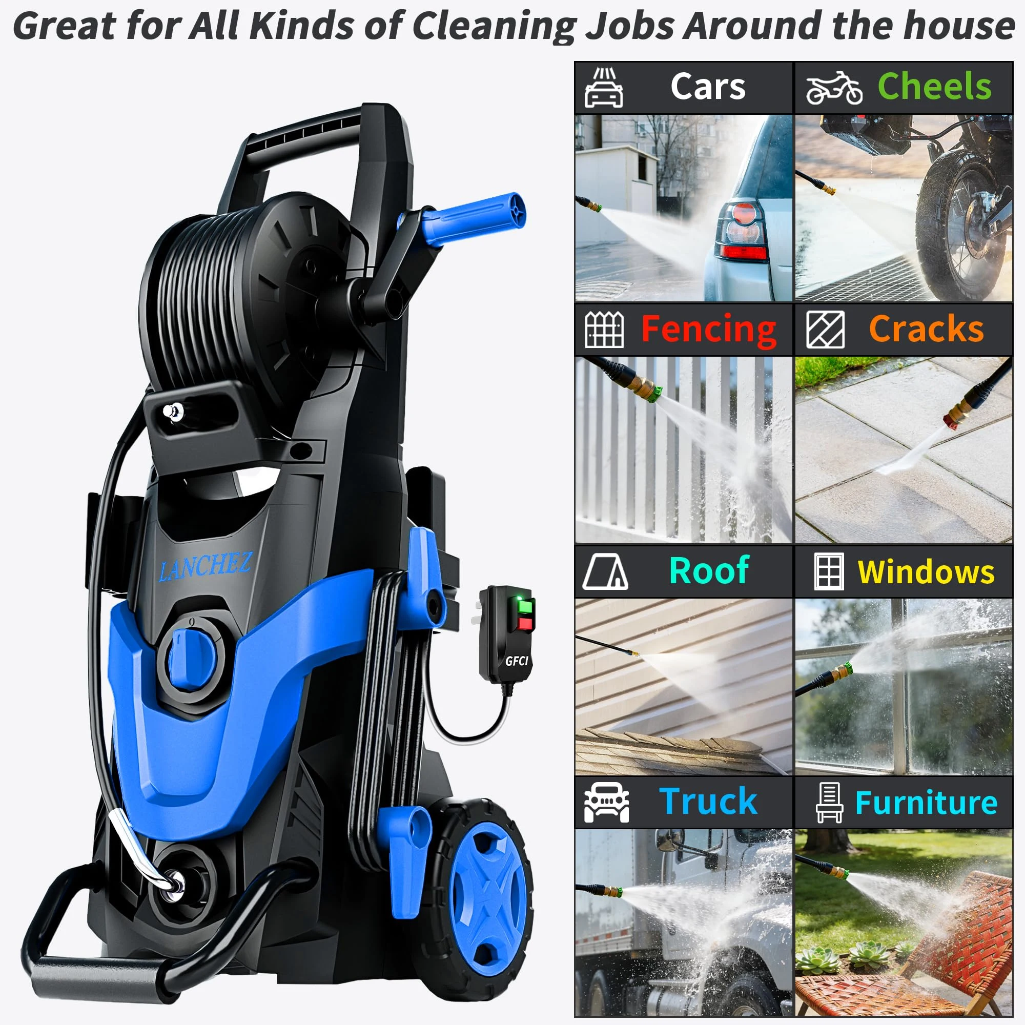 2026Upgraded 4800 MAX Pressure Washer w/5 Quick Connect Nozzles, 35ft Power Cord w/GFCI, Inlet Hose & Filter& Soap Tank for C product photo, view 6 of 17