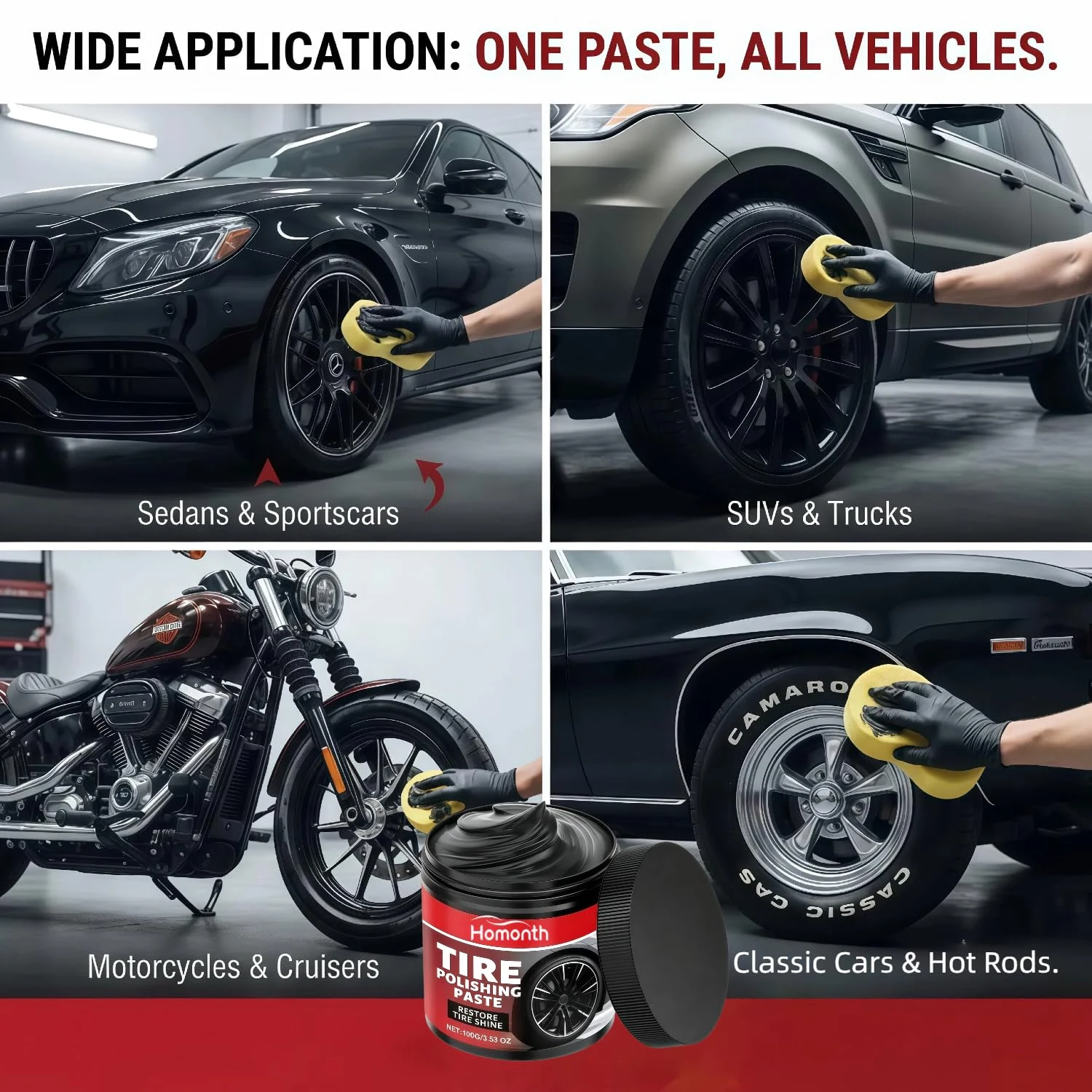 2PCS Car Tire Shine with Sponge, Tire Coating Paste, Tire Polishing Paste | Long-Lasting Tire Dressing with Wet Gloss Look Fi product photo, view 8 of 17