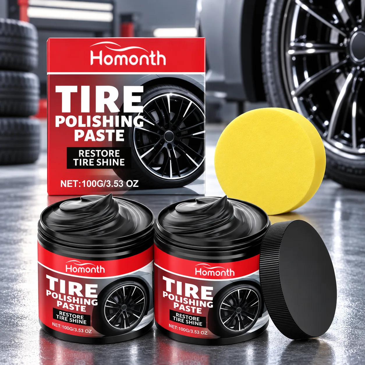 2PCS Car Tire Shine with Sponge, Tire Coating Paste, Tire Polishing Paste | Long-Lasting Tire Dressing with Wet Gloss Look Fi product photo, view 10 of 17