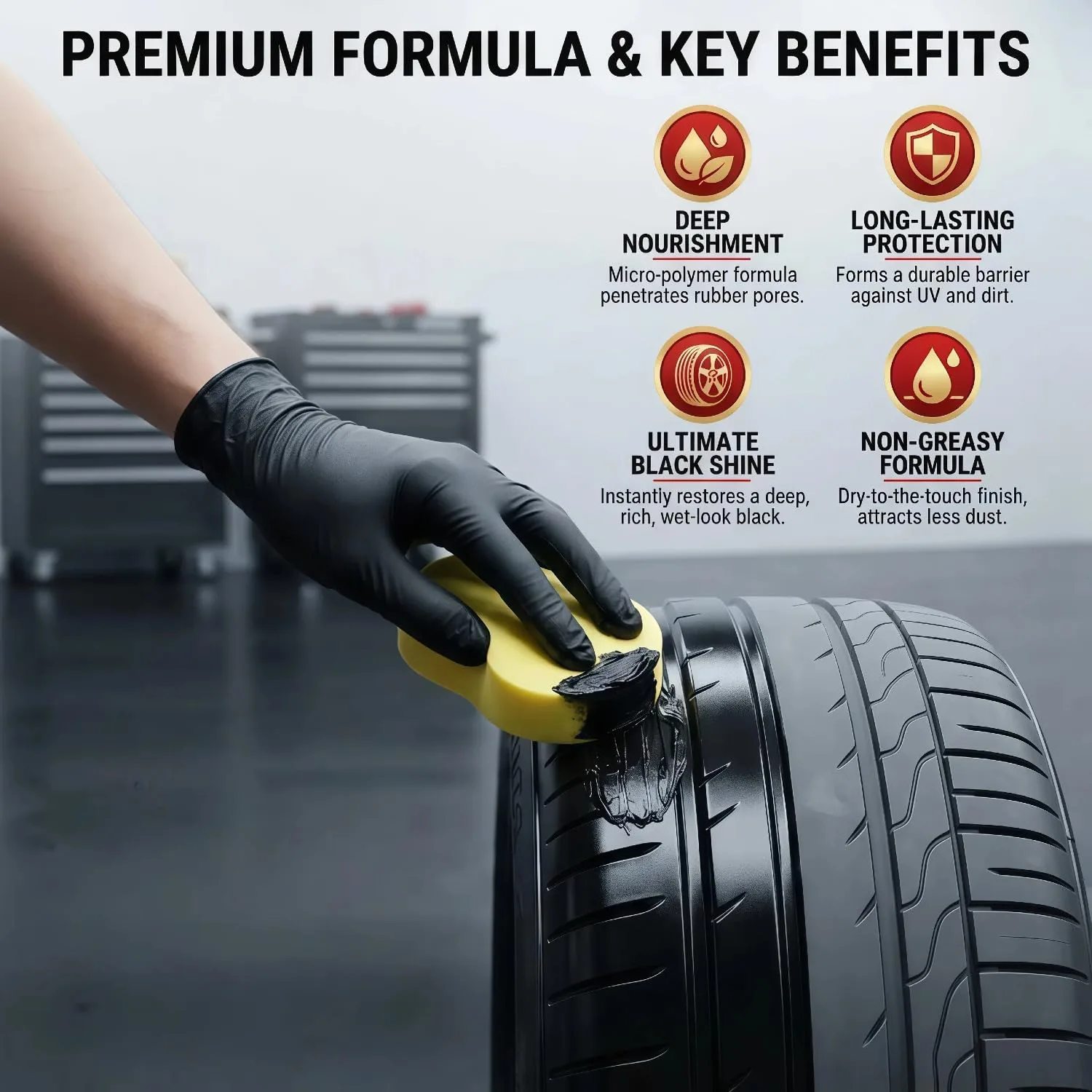 2PCS Car Tire Shine with Sponge, Tire Coating Paste, Tire Polishing Paste | Long-Lasting Tire Dressing with Wet Gloss Look Fi product photo, view 13 of 17