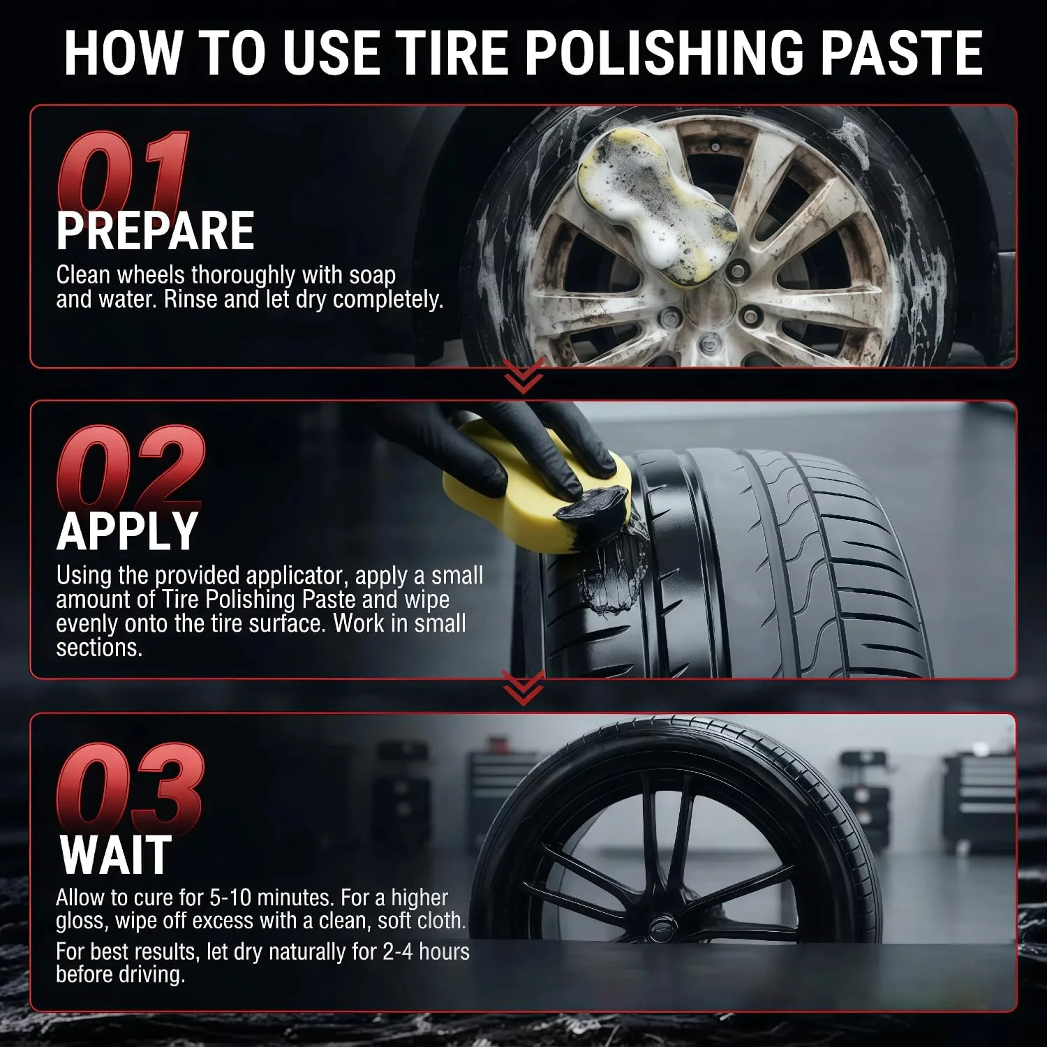 2PCS Car Tire Shine with Sponge, Tire Coating Paste, Tire Polishing Paste | Long-Lasting Tire Dressing with Wet Gloss Look Fi product photo, view 14 of 17