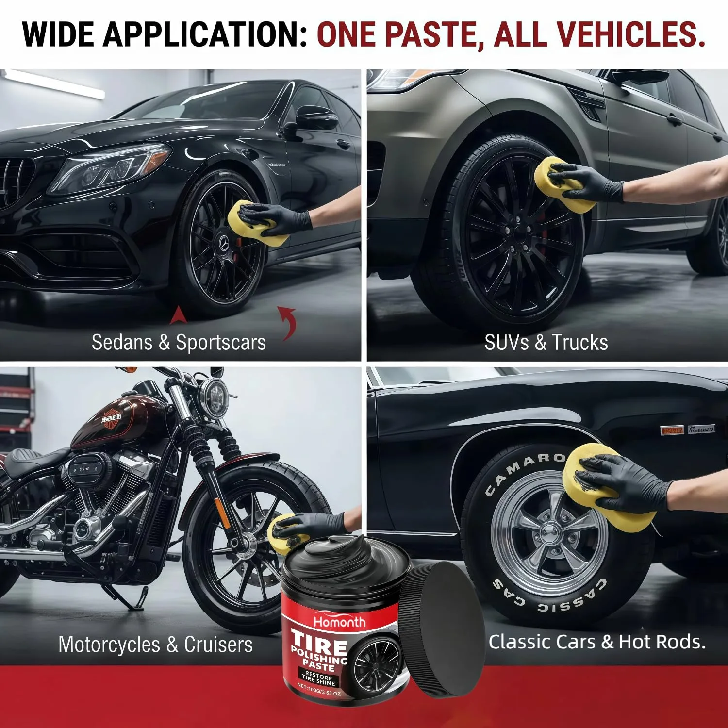 2PCS Car Tire Shine with Sponge, Tire Coating Paste, Tire Polishing Paste | Long-Lasting Tire Dressing with Wet Gloss Look Fi product photo, view 16 of 17