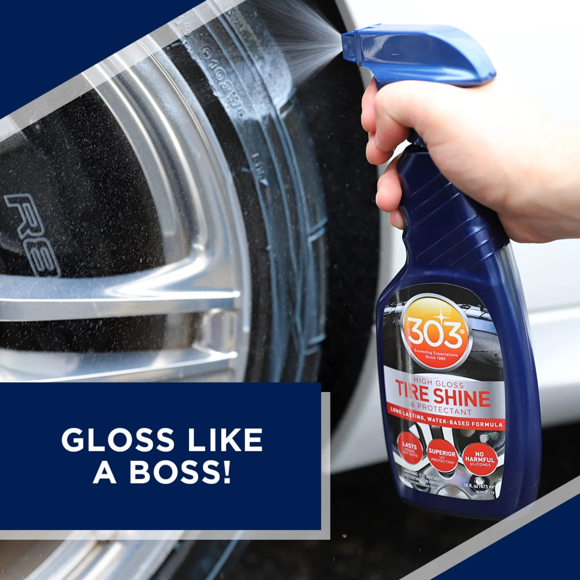 303 High Gloss Tire Shine & Protectant, 16 oz | Water-based tire shine delivers long-lasting gloss without harmful silicones. product photo, view 13 of 15