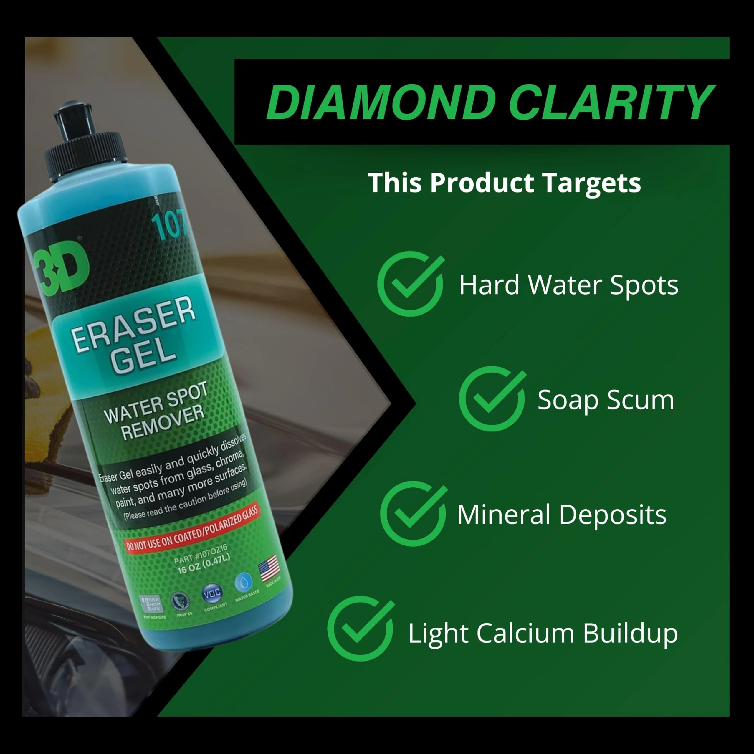 3D Eraser Gel Water Spot Remover – Acidic Gel Formula for Hard Water Spots & Mineral Deposits – Safe for Paint, Glass, Chrome product photo, view 5 of 15