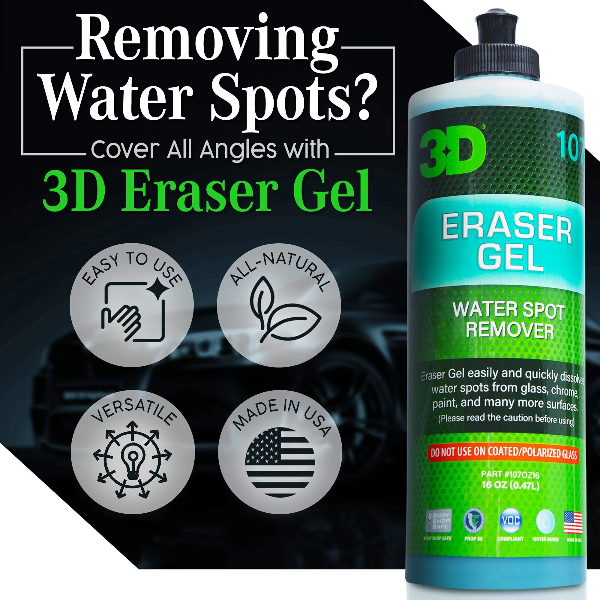 3D Eraser Gel Water Spot Remover – Acidic Gel Formula for Hard Water Spots & Mineral Deposits – Safe for Paint, Glass, Chrome product photo, view 7 of 15