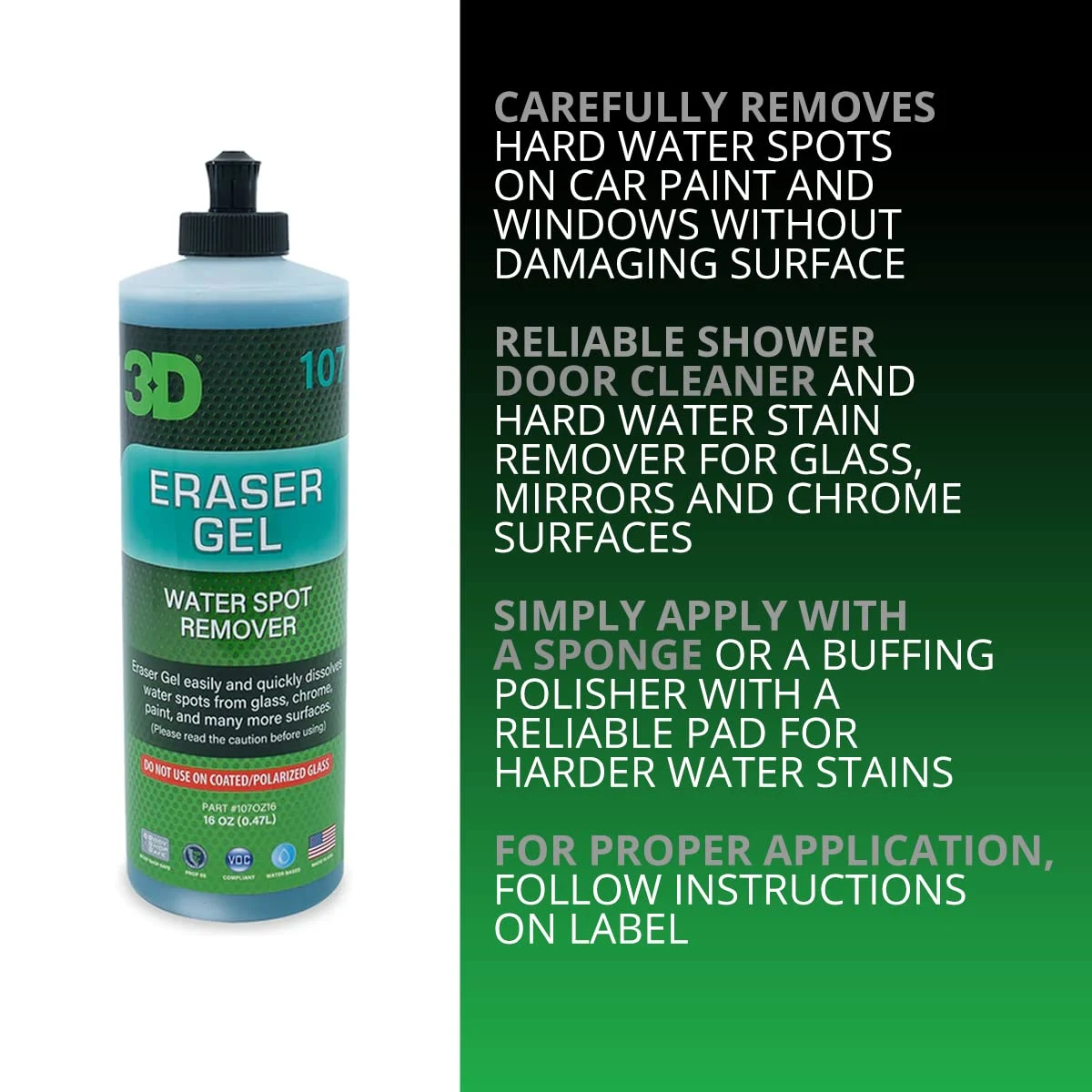 3D Eraser Gel Water Spot Remover – Acidic Gel Formula for Hard Water Spots & Mineral Deposits – Safe for Paint, Glass, Chrome product photo, view 8 of 15