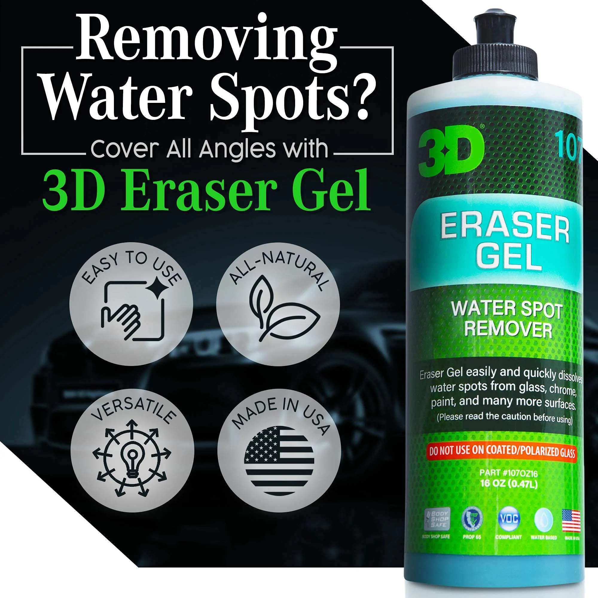 3D Eraser Gel Water Spot Remover – Acidic Gel Formula for Hard Water Spots & Mineral Deposits – Safe for Paint, Glass, Chrome product photo, view 14 of 15