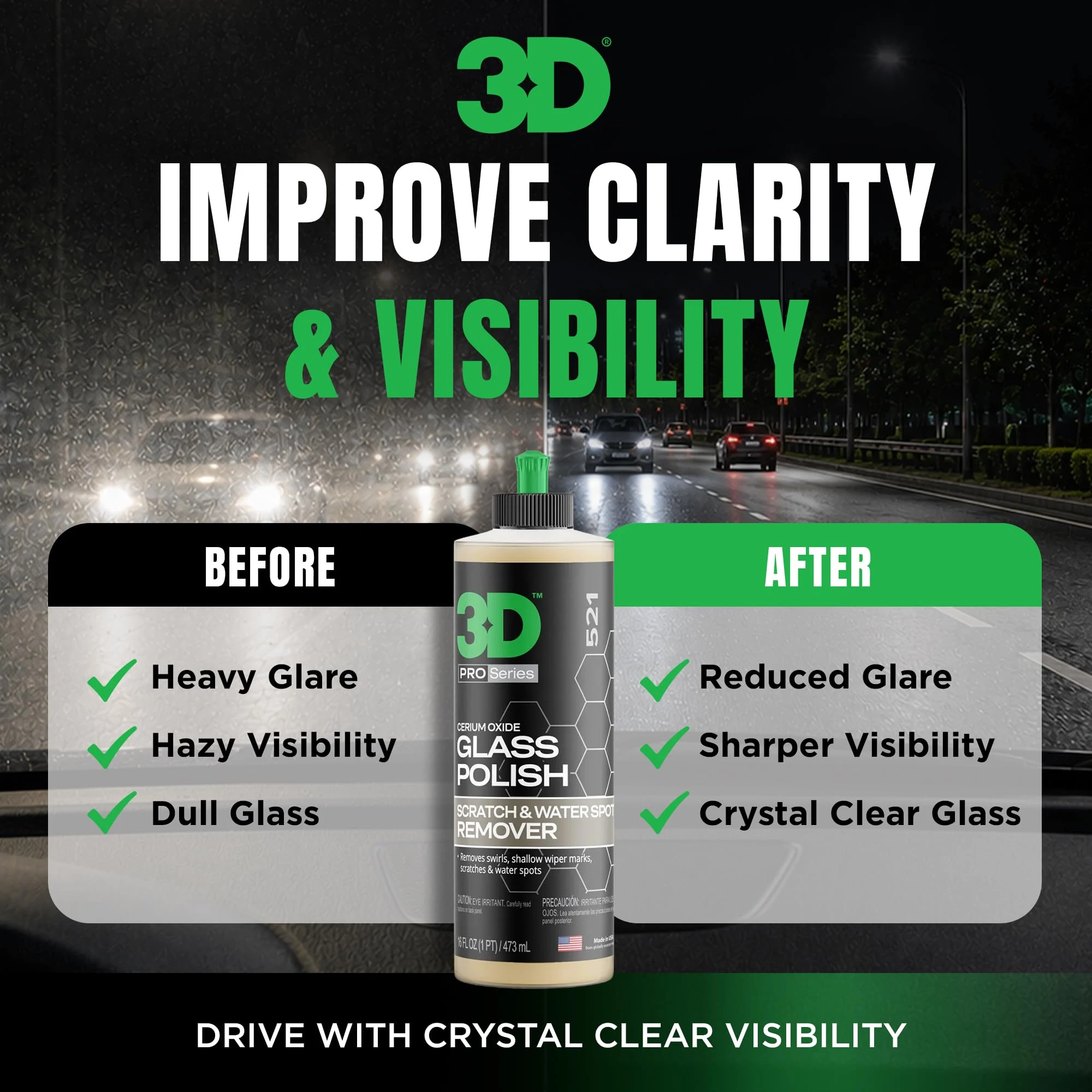 3D Glass Polish – Cerium-Oxide Based Window Polish, Light & Fine Glass Scratch Remover for Car Windows – Restores Clarity & R product photo, view 6 of 17