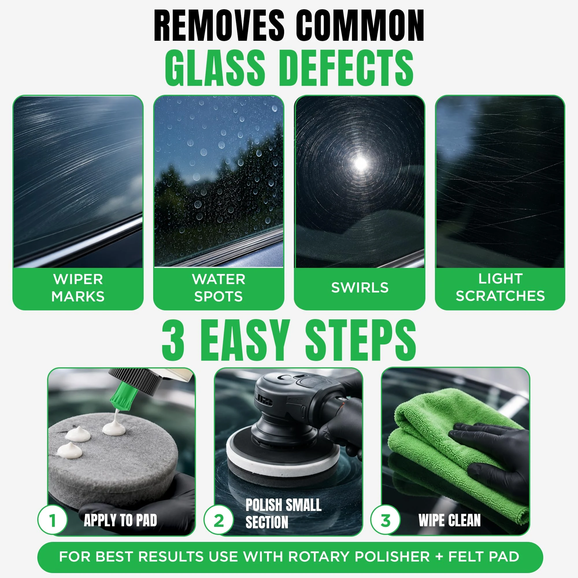 3D Glass Polish – Cerium-Oxide Based Window Polish, Light & Fine Glass Scratch Remover for Car Windows – Restores Clarity & R product photo, view 8 of 17