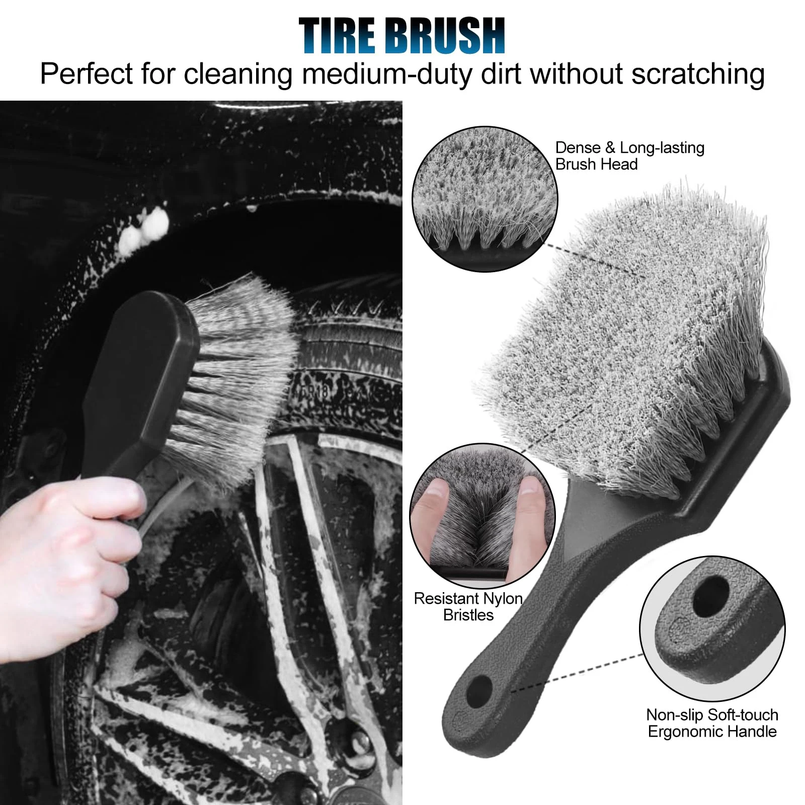 8Pcs Wheel Brush, Tire Brush, Wheel Cleaner Brush Set - 2 Soft Wheel Cleaning Brushes, Detailing Brush & Hard Tire Scrubber, product photo, view 5 of 15