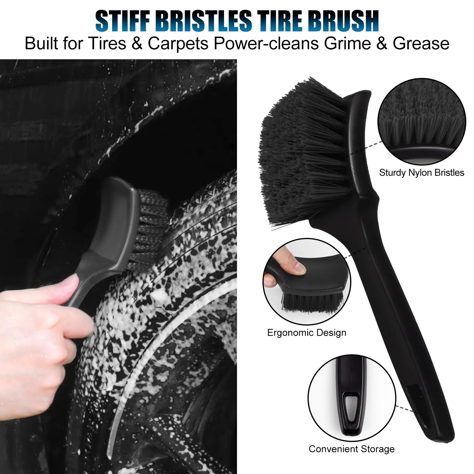 8Pcs Wheel Brush, Tire Brush, Wheel Cleaner Brush Set - 2 Soft Wheel Cleaning Brushes, Detailing Brush & Hard Tire Scrubber, product photo, view 13 of 15