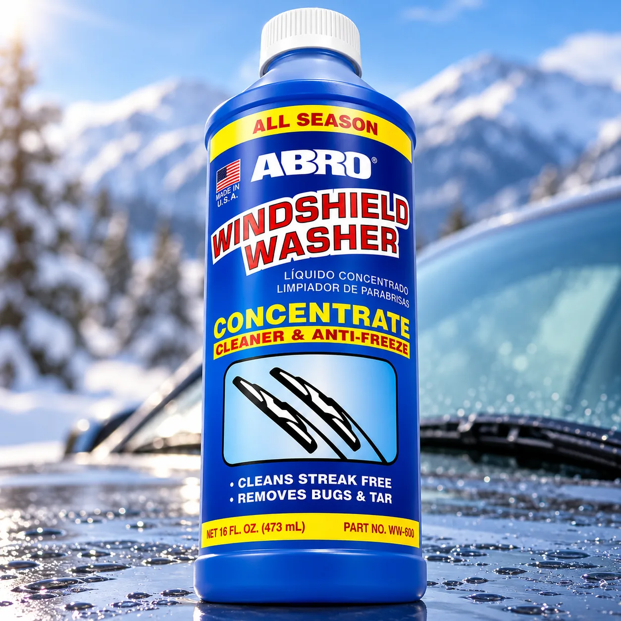 ABRO All-Season Windshield Washer Concentrate 16 oz, Rated to -25°F | Concentrate mixes to a streak-free wash and protects gl product photo, view 9 of 15