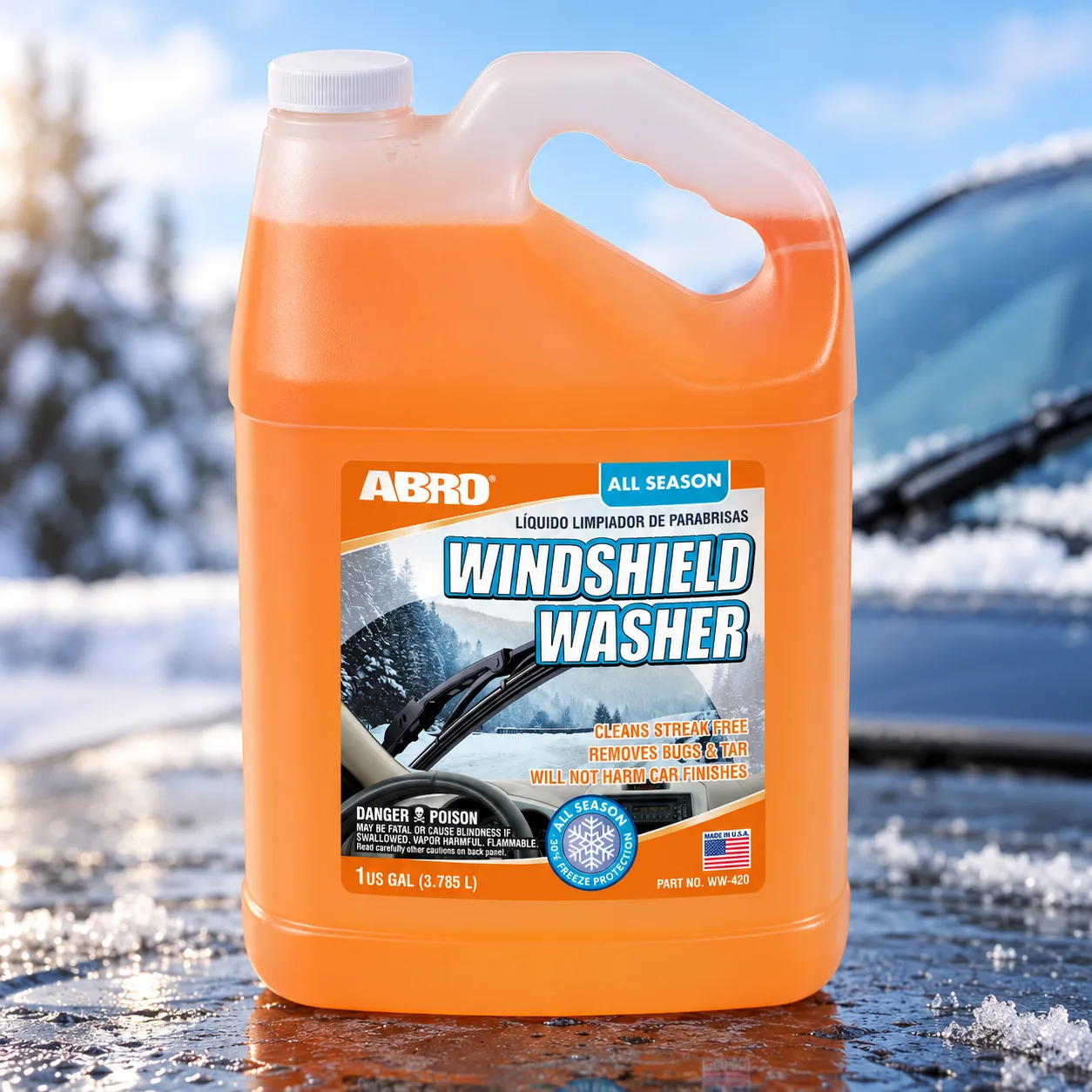 ABRO Windshield Washer Fluid 1 Gallon, Streak-Free Bug Remover, 1 Pack | Ready-to-use, streak-free, removes bugs and road gri product photo, view 9 of 15