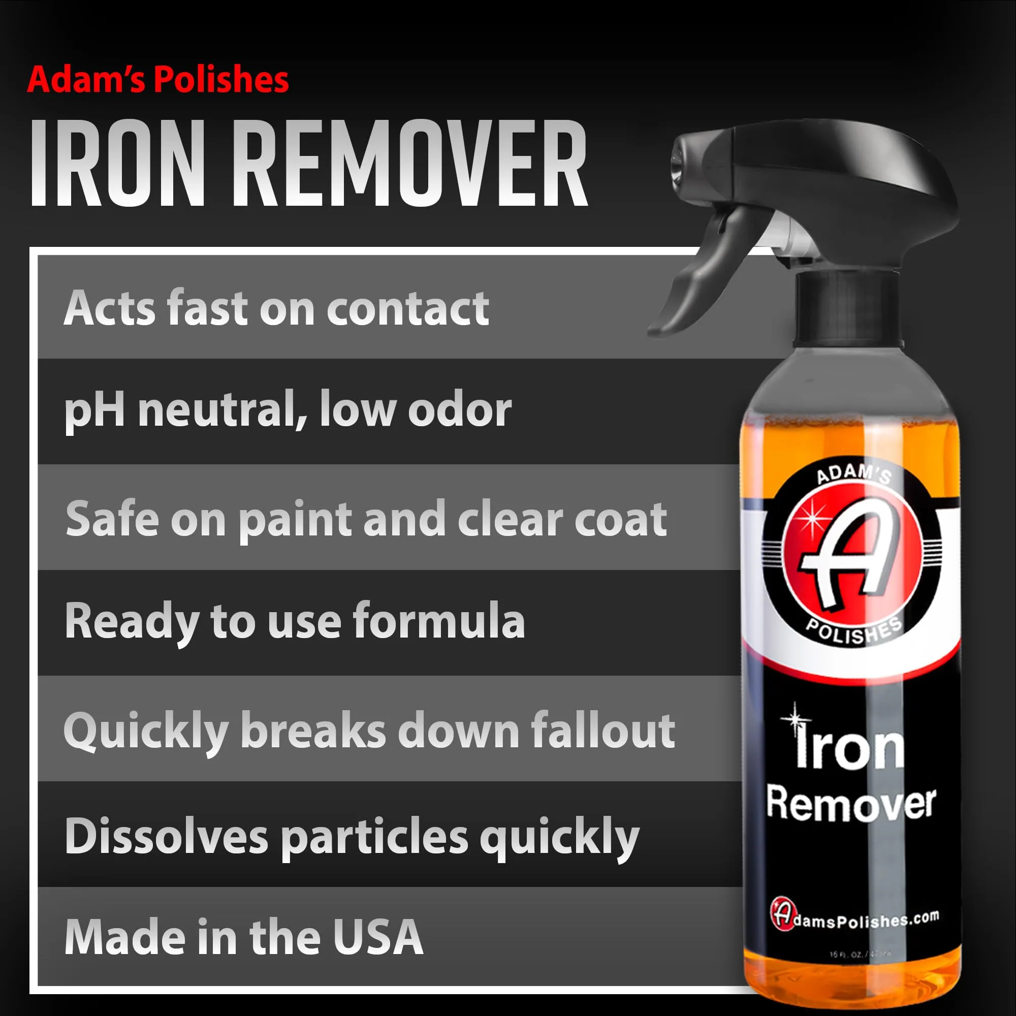 Adam's Iron Remover (16oz) - Iron Out Fallout & Stop Rust Remover Spray for Car Detailing Removes Iron Particles in Auto Pain product photo, view 11 of 15