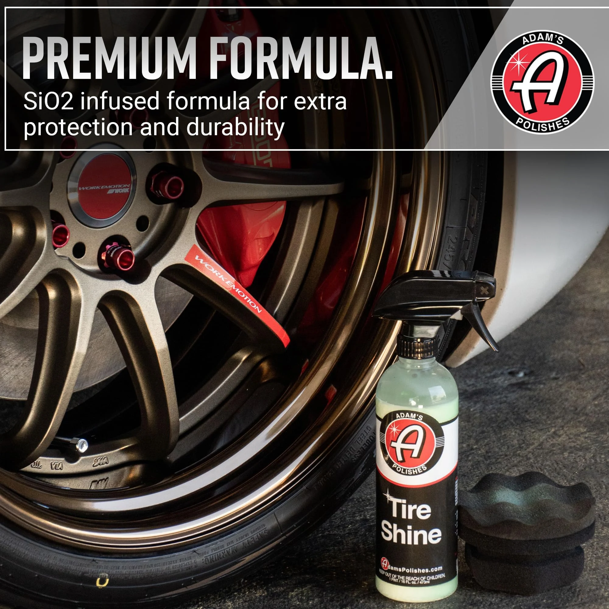 Adam's Tire Shine 16oz - Tire Dressing Spray with Added SIO2 for Rubber Protection, Gives A Glossy Wet Look & No Sling product photo, view 7 of 15