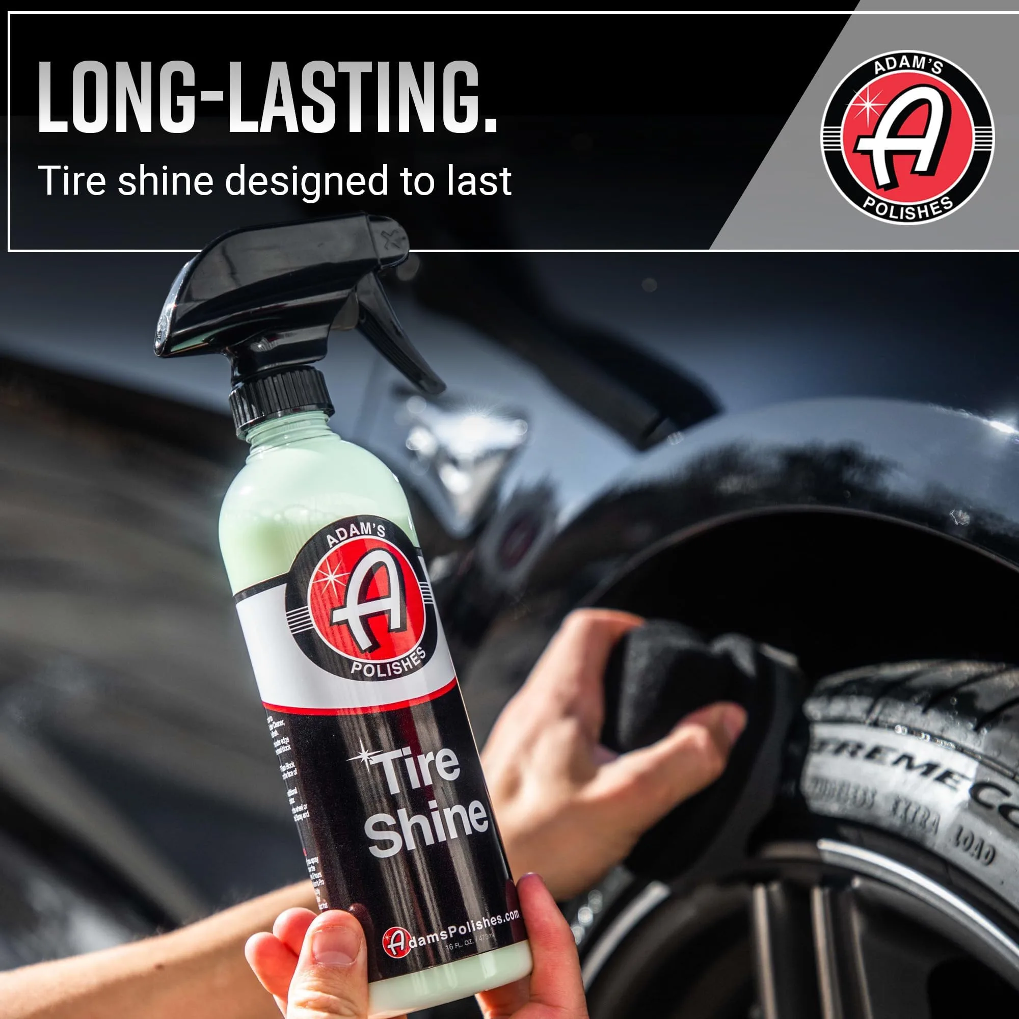 Adam's Tire Shine 16oz - Tire Dressing Spray with Added SIO2 for Rubber Protection, Gives A Glossy Wet Look & No Sling product photo, view 12 of 15