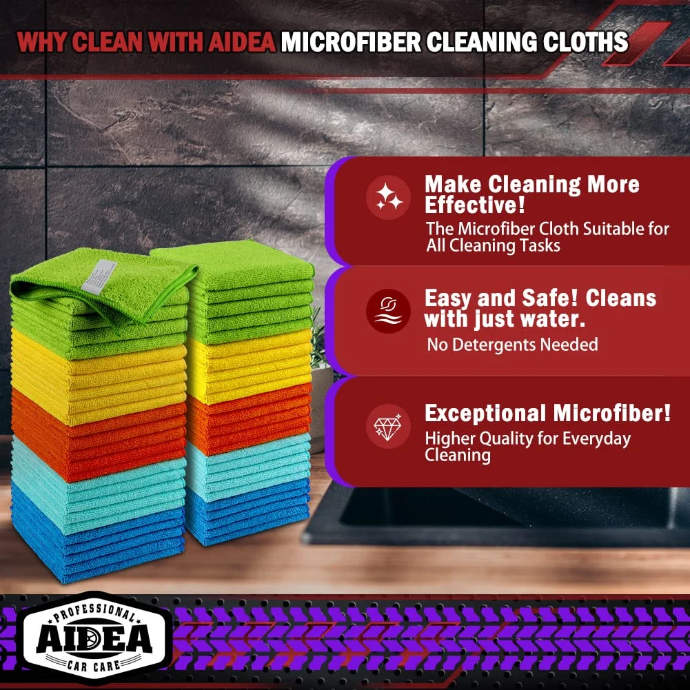 AIDEA Microfiber Cleaning Cloth-50PK product image 4 for microfiber towels for cars
