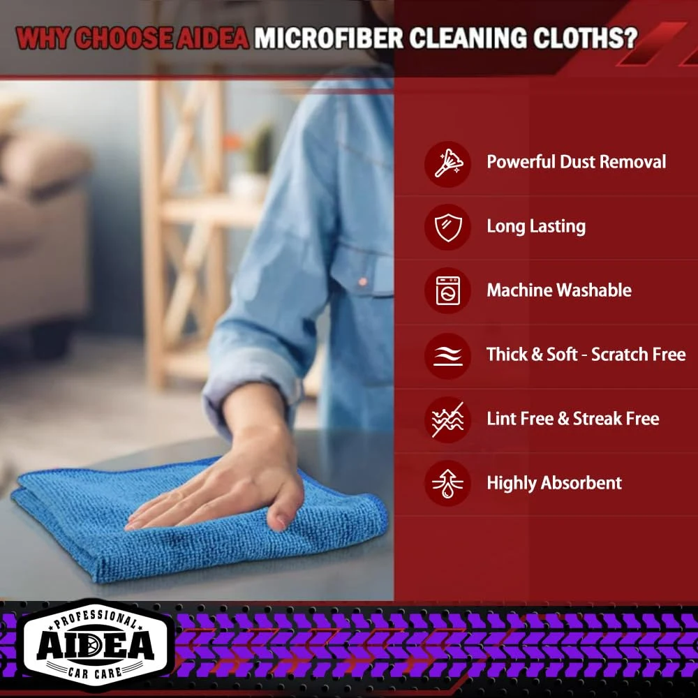 AIDEA Microfiber Cleaning Cloth-50PK, Microfiber Towels for Cars, 12"×12" | Premium Wash Cloths, Dusting Cloth Cleaning Rags, product photo, view 5 of 15