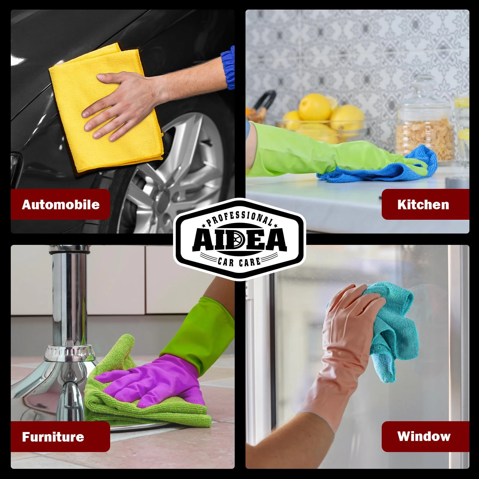 AIDEA Microfiber Cleaning Cloth-50PK, Microfiber Towels for Cars, 12"×12" | Premium Wash Cloths, Dusting Cloth Cleaning Rags, product photo, view 7 of 15