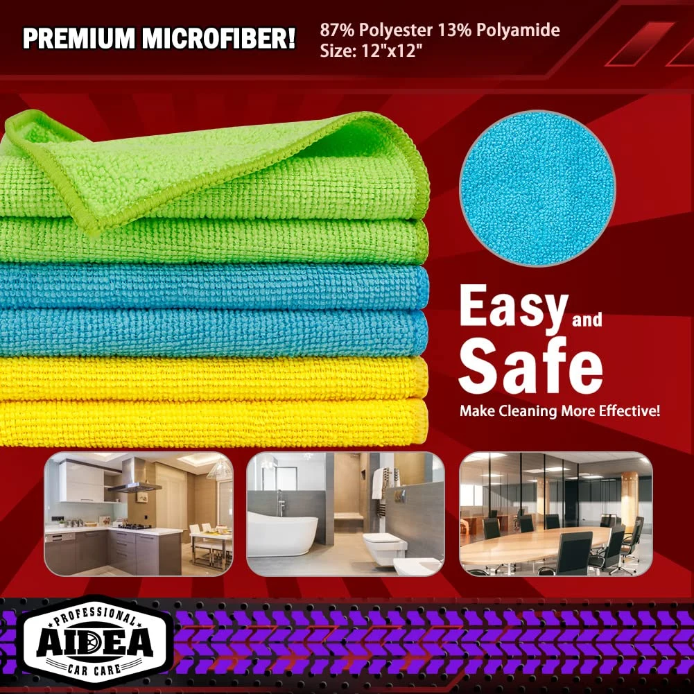 AIDEA Microfiber Cleaning Cloth-50PK, Microfiber Towels for Cars, 12"×12" | Premium Wash Cloths, Dusting Cloth Cleaning Rags, product photo, view 8 of 15