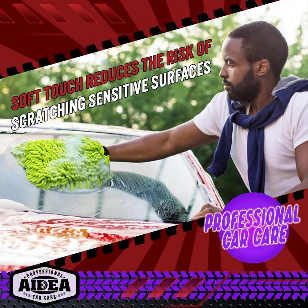 AIDEA Car Wash Mitt Microfiber-2PK, Car Wash Brush, Green, 7.12''X10.14'' | Scratch Free Lint Free, Premium Chenille Microfib product photo, view 5 of 13