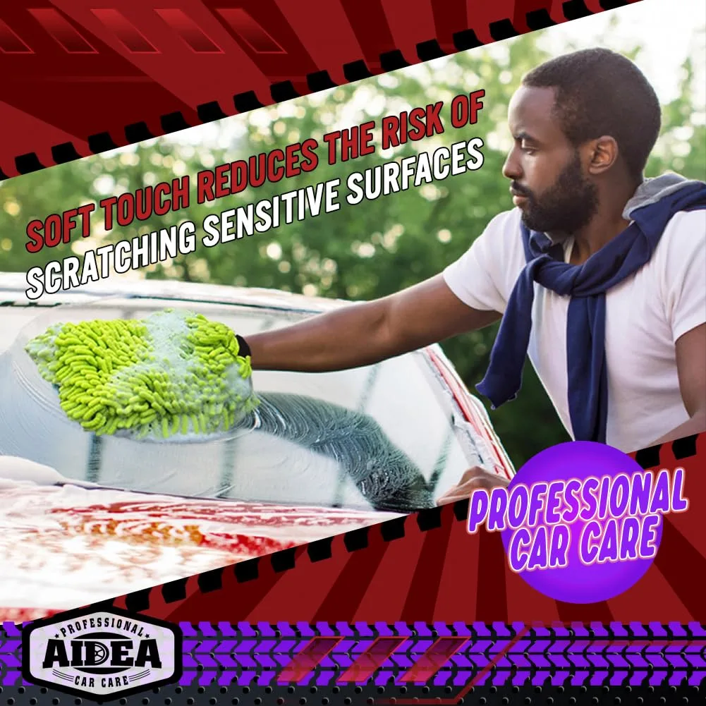 AIDEA Car Wash Mitt Microfiber-2PK, Car Wash Brush, Green, 7.12''X10.14'' | Scratch Free Lint Free, Premium Chenille Microfib product photo, view 11 of 13