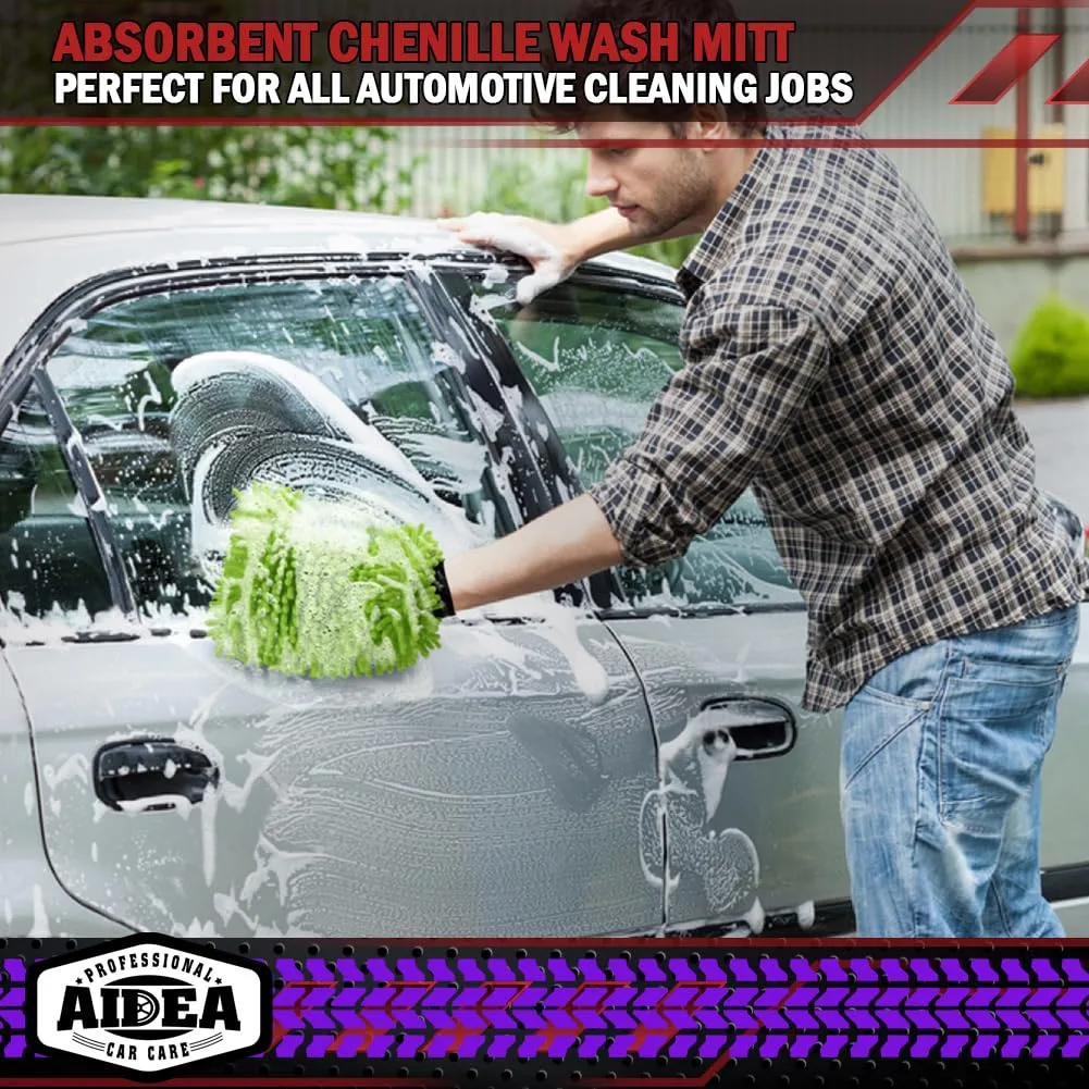 AIDEA Car Wash Mitt Microfiber-2PK, Car Wash Brush, Green, 7.12''X10.14'' | Scratch Free Lint Free, Premium Chenille Microfib product photo, view 13 of 13