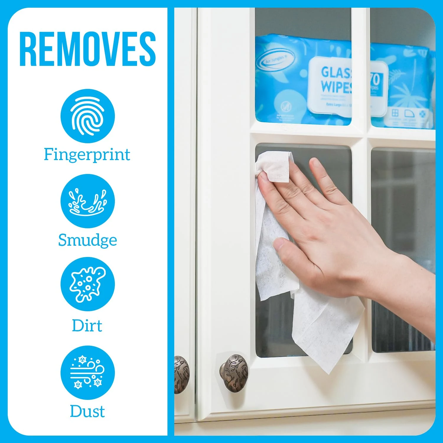 Air Jungles Glass & Window Cleaner Wipes 70 Count, XL 8x10 Inch | Ammonia-Free, Streak-Free, Safe For Car Windshield, Headlig product photo, view 6 of 15