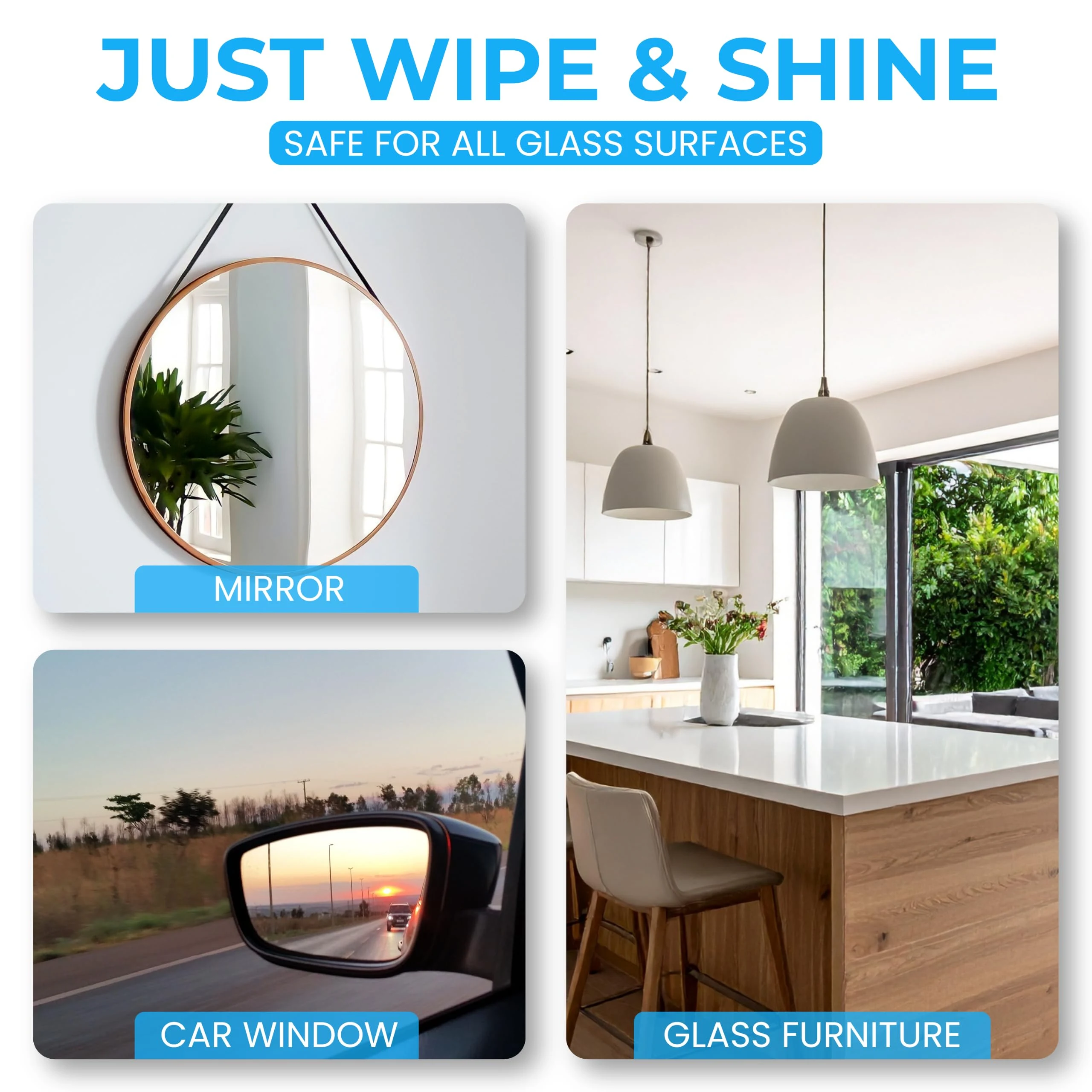 Air Jungles Glass & Window Cleaner Wipes 70 Count, XL 8x10 Inch | Ammonia-Free, Streak-Free, Safe For Car Windshield, Headlig product photo, view 8 of 15