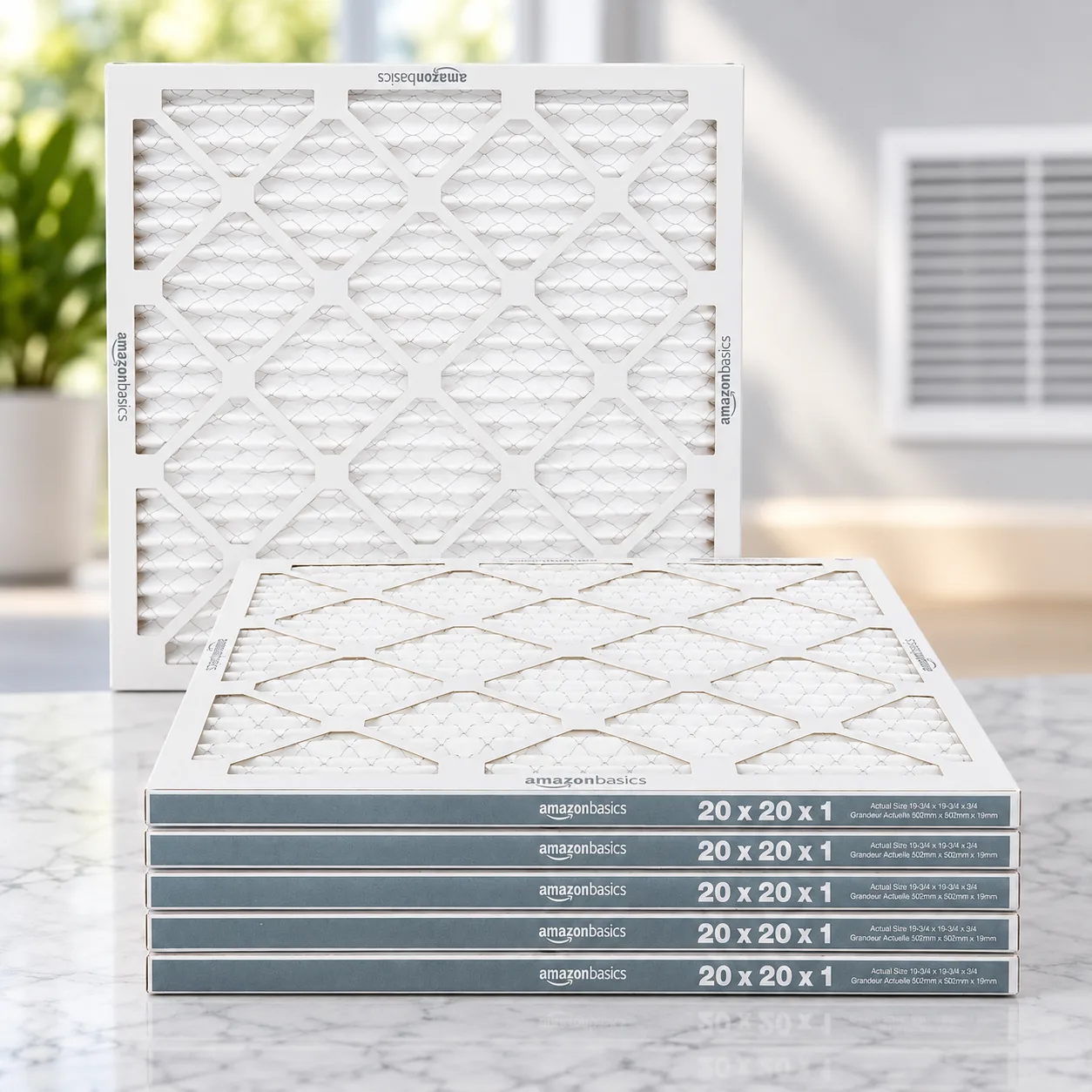 Amazon Basics 20x20x1 Air Filter 6-Pack, MERV 11 AC Furnace Filters, Dust, Pet, Allergen Control , Electrostatic (Actual Size product photo, view 8 of 13