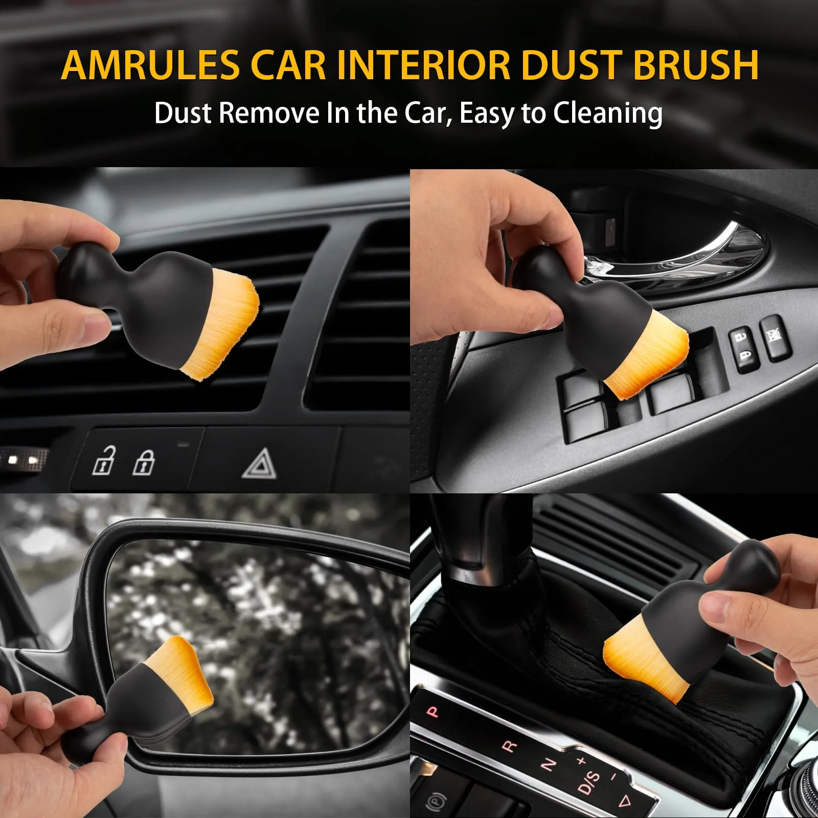 Amrules 2 Pcs Car Interior Detailing Brush Cleaning Tools, Brown | Soft Bristles Gently Clean Dust & Dirt, Gentle on Surfaces product photo, view 11 of 15
