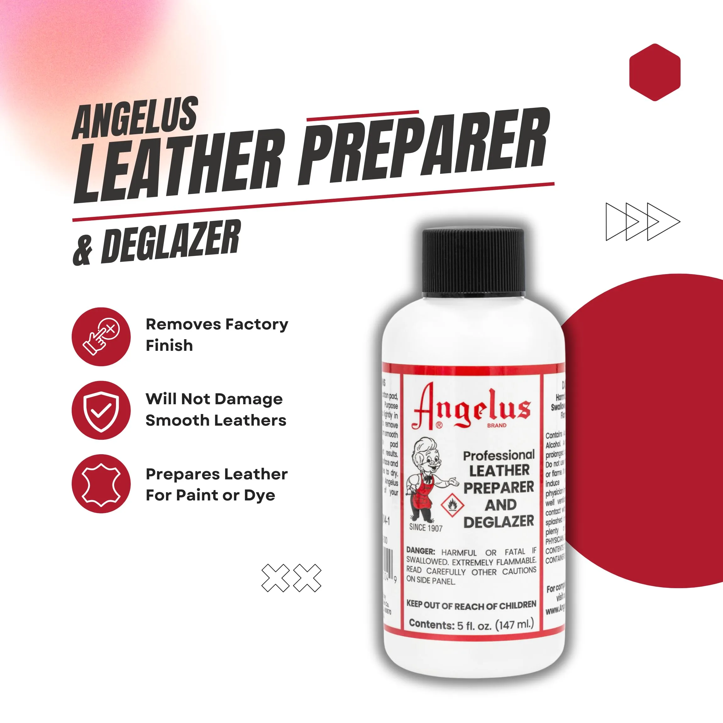 Angelus Leather Preparer Deglazer 5oz | All-Purpose Shoe Cleaning Solution, Preps Leather for Dye, Paint, Perfect for Shoes, product photo, view 10 of 11