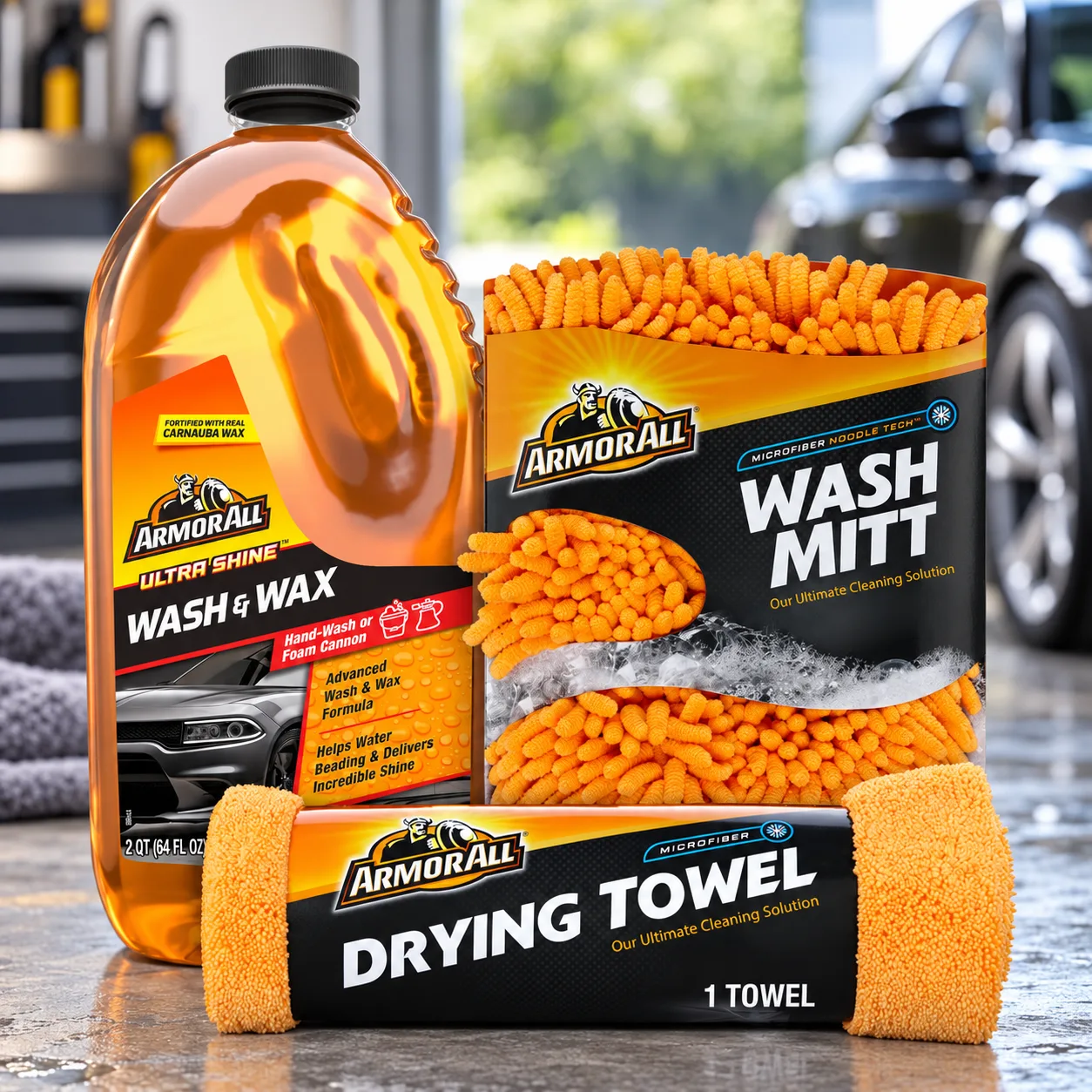 Armor All Cleaning Kit, Car Wash Soap, Wash Mitt & Microfiber Towel | 3-piece car washing supplies with Ultra Shine Wash and product photo, view 9 of 15