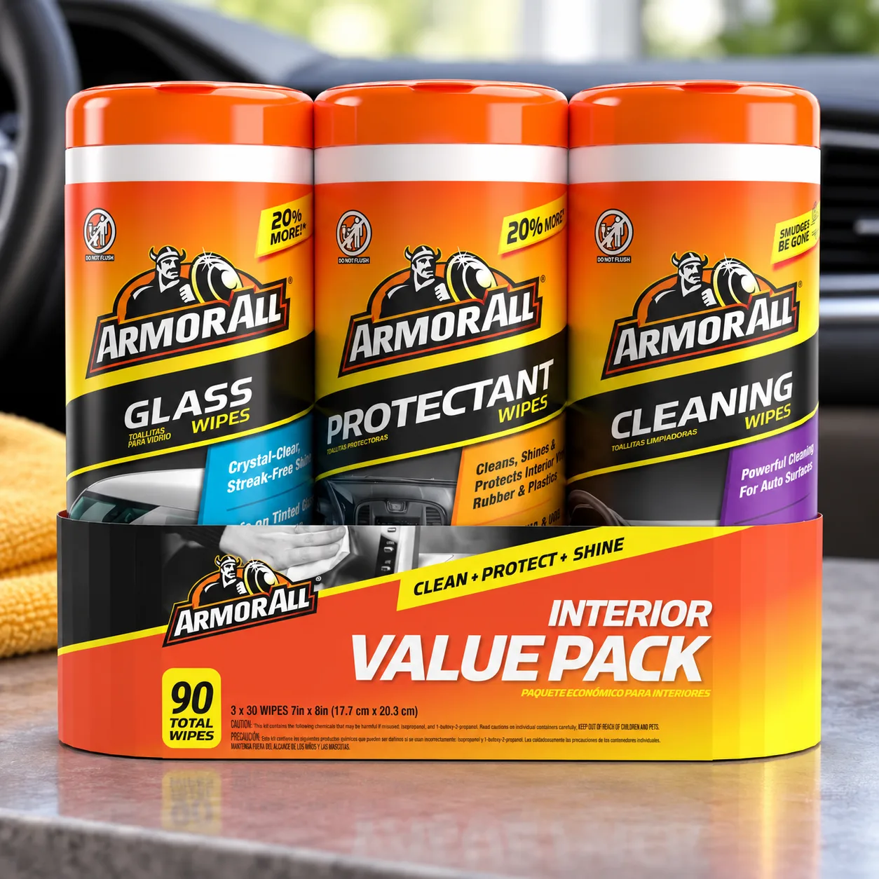 Armor All Car Interior Value Pack, 90 Count, Auto Cleaning Wipes | Car cleaning wipes, glass wipes for screens, windows and m product photo, view 9 of 15