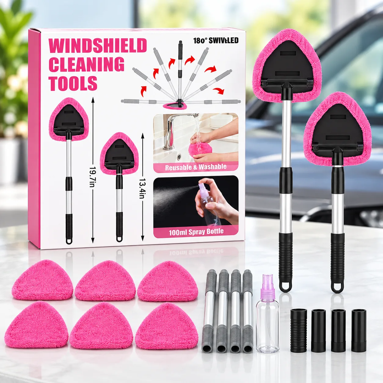 AUTODECO Windshield Cleaner Tool, 17Pcs Car Interior Detailing Kit, Detailing Brush, Towels, Duster, Car Cleaning Kit Interio product photo, view 9 of 15