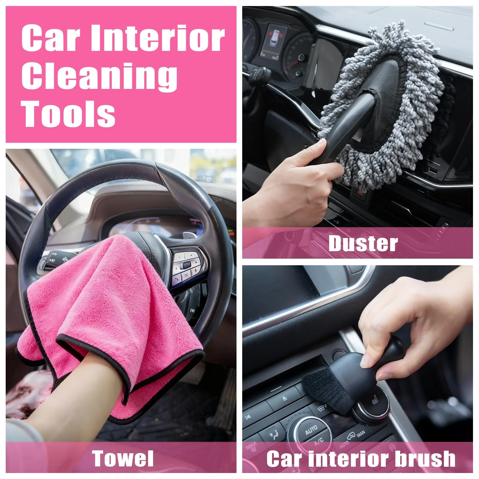 AUTODECO Windshield Cleaner Tool, 17Pcs Car Interior Detailing Kit, Detailing Brush, Towels, Duster, Car Cleaning Kit Interio product photo, view 14 of 15