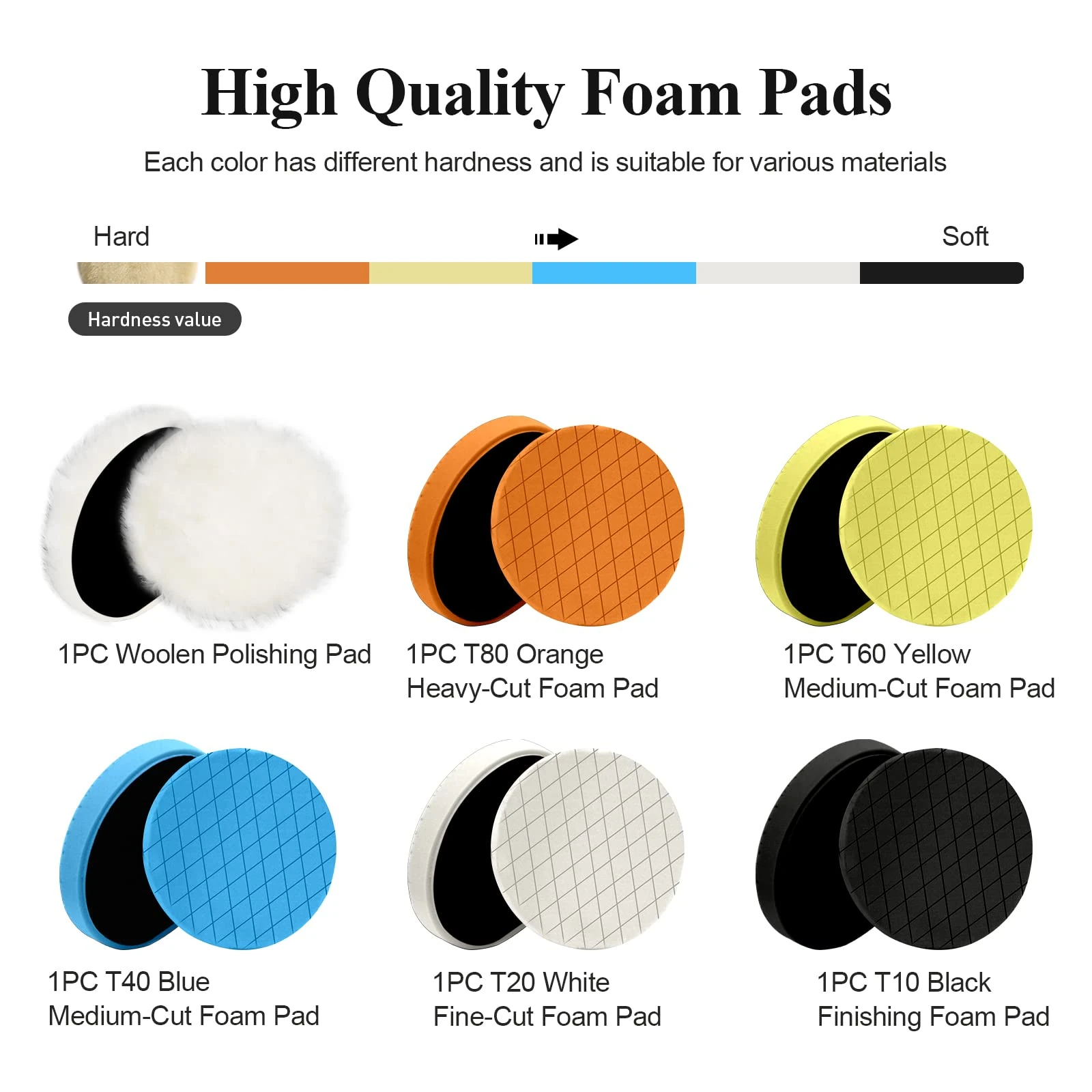 Autolock 5" Buffing Polishing Pads, 6Pcs 140mm Face for 5Inch Backing Plate | Compound Buffing Sponge and Woolen Pads Cutting product photo, view 5 of 15