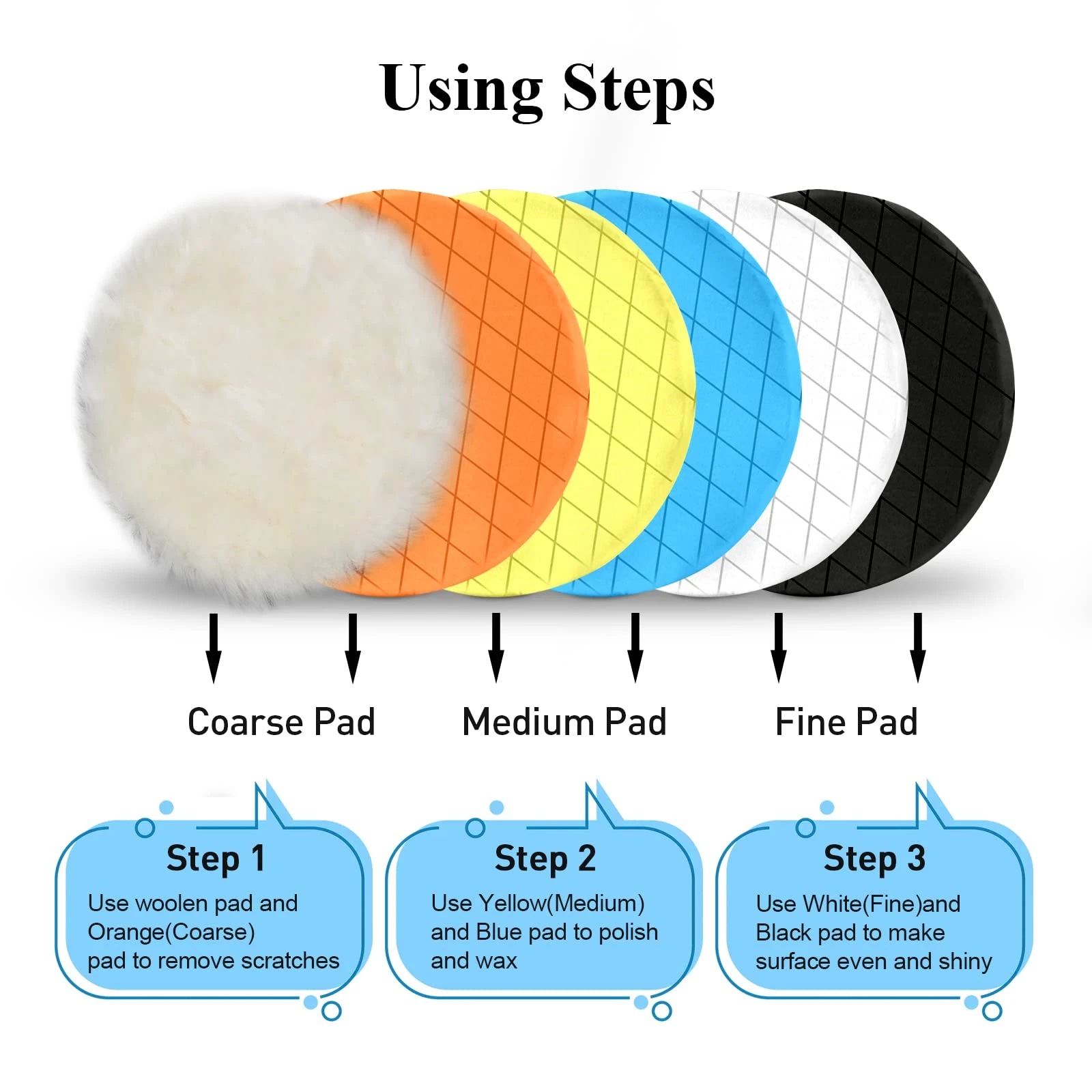 Autolock 5" Buffing Polishing Pads, 6Pcs 140mm Face for 5Inch Backing Plate | Compound Buffing Sponge and Woolen Pads Cutting product photo, view 6 of 15