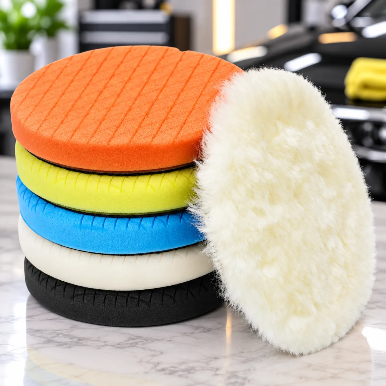 Autolock 5" Buffing Polishing Pads, 6Pcs 140mm Face for 5Inch Backing Plate | Compound Buffing Sponge and Woolen Pads Cutting product photo, view 9 of 15