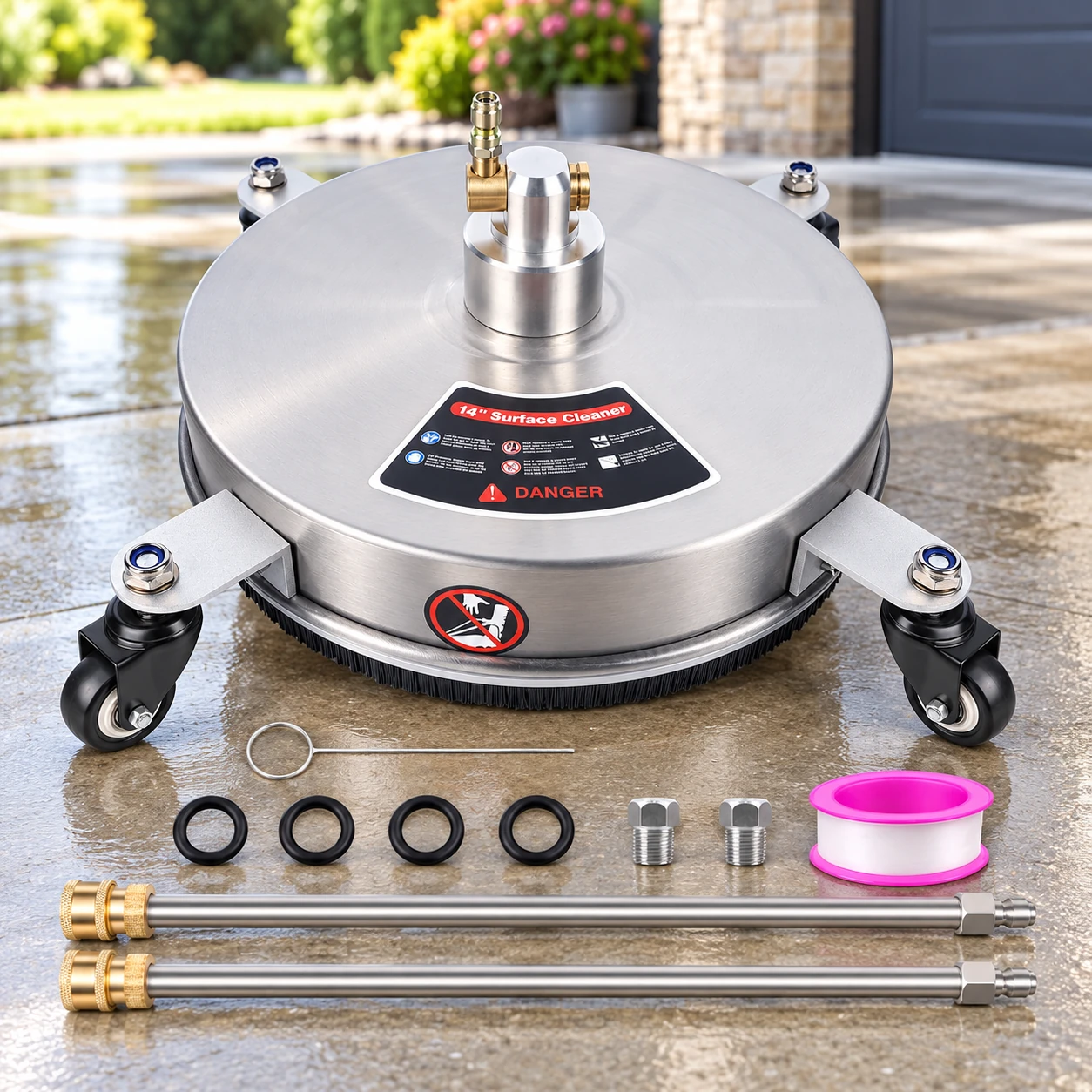 Biswing 14" Pressure Washer Surface Cleaner with 4 Wheels, Stainless Steel Power Washer Accessory for Driveways Sidewalks Pat product photo