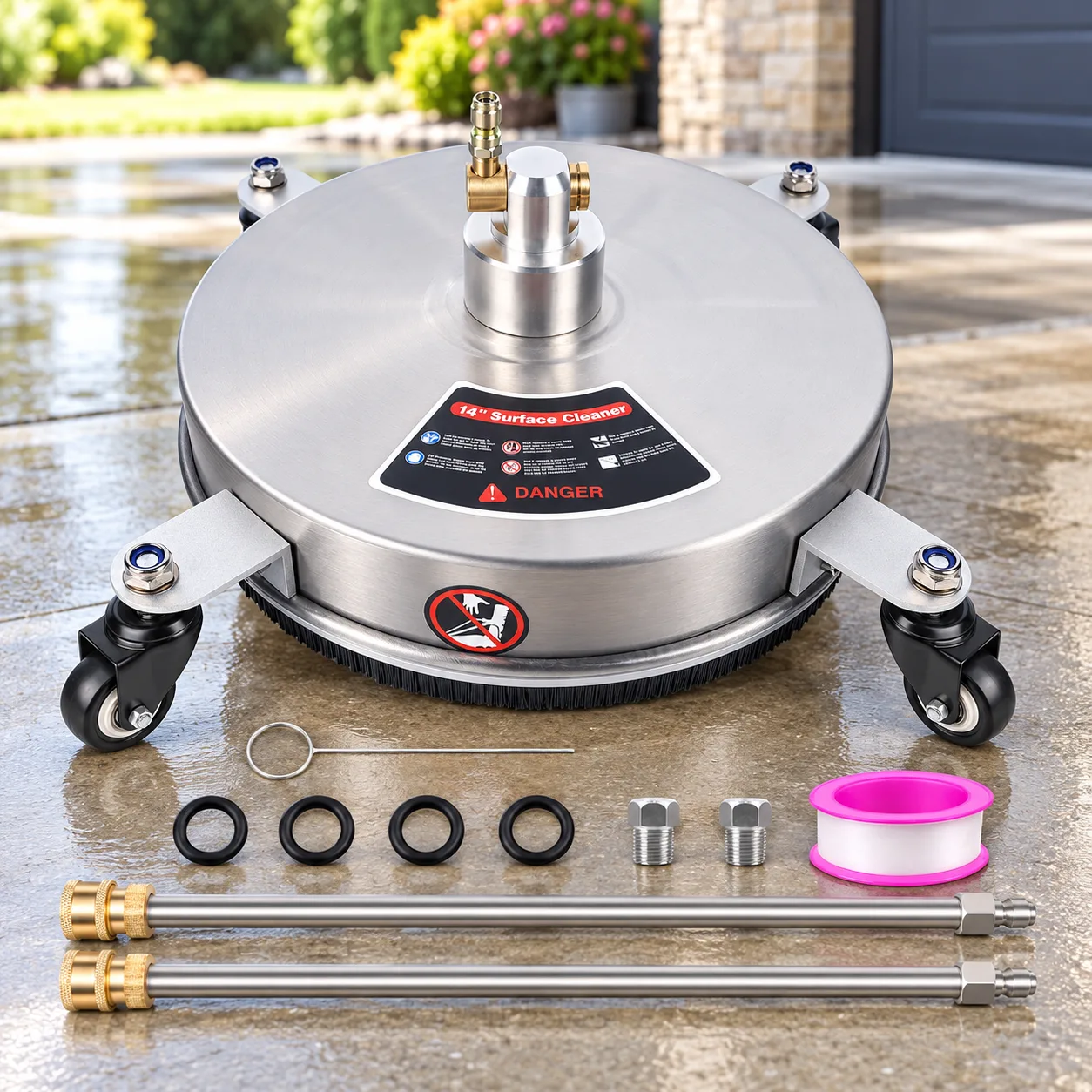 Biswing 14" Pressure Washer Surface Cleaner with 4 Wheels, Stainless Steel Power Washer Accessory for Driveways Sidewalks Pat product photo, view 9 of 15