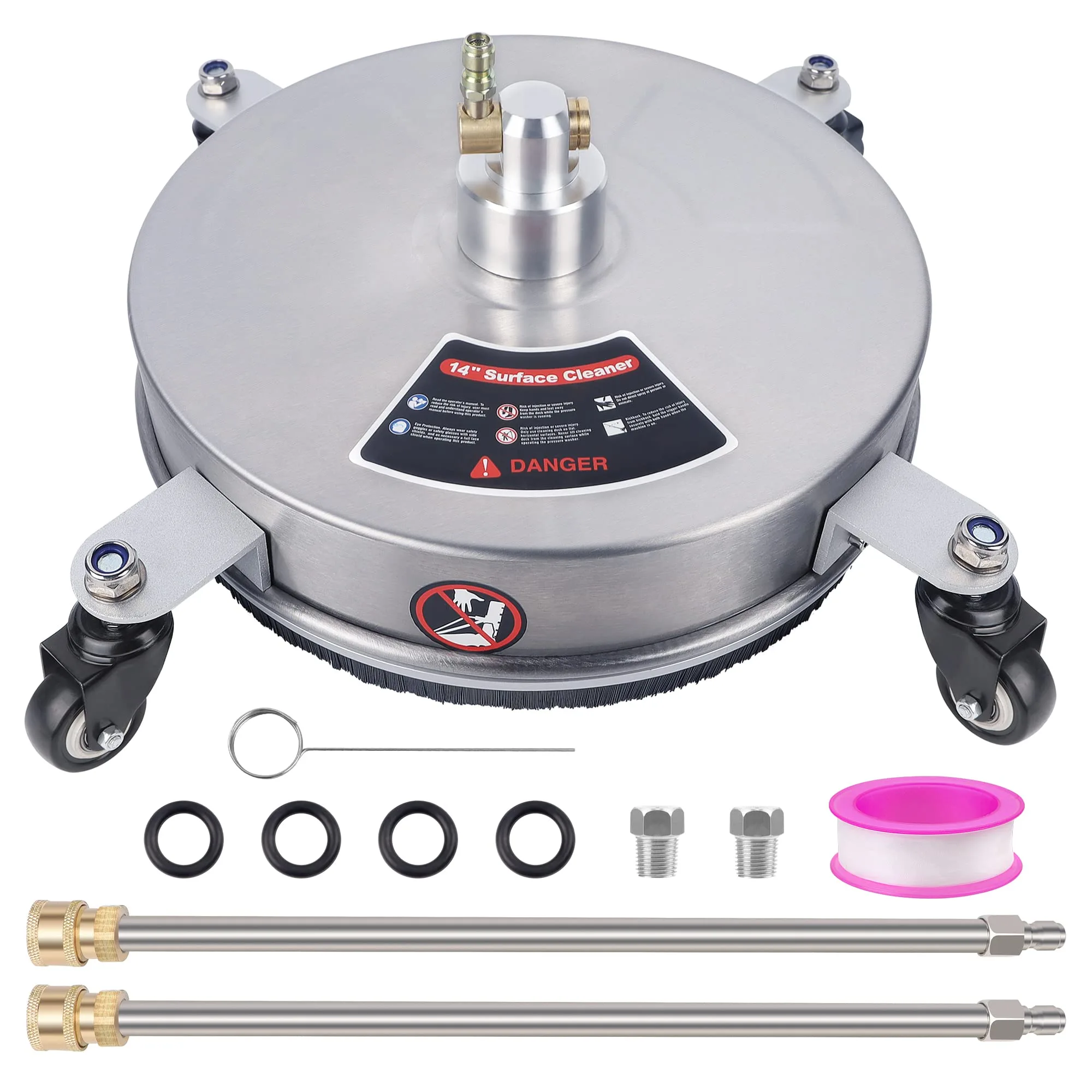 Biswing 14" Pressure Washer Surface Cleaner with 4 Wheels, Stainless Steel Power Washer Accessory for Driveways Sidewalks Pat product photo, view 10 of 15