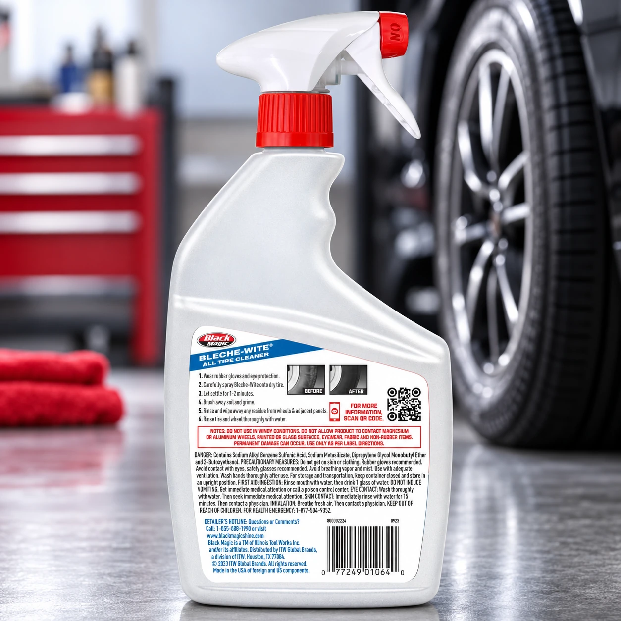 Black Magic Bleche-Wite Tire Cleaner Spray, 32 oz (Pack of 4) | Fast-Acting Tire Cleaning Spray for White Walls, Black Walls, product photo, view 1 of 13