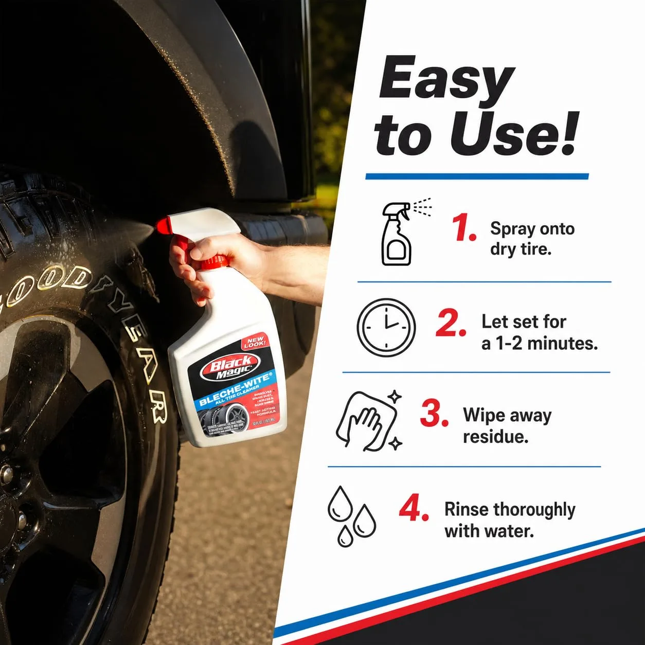 Black Magic Bleche-Wite Tire Cleaner Spray, 32 oz (Pack of 4) | Fast-Acting Tire Cleaning Spray for White Walls, Black Walls, product photo, view 12 of 13