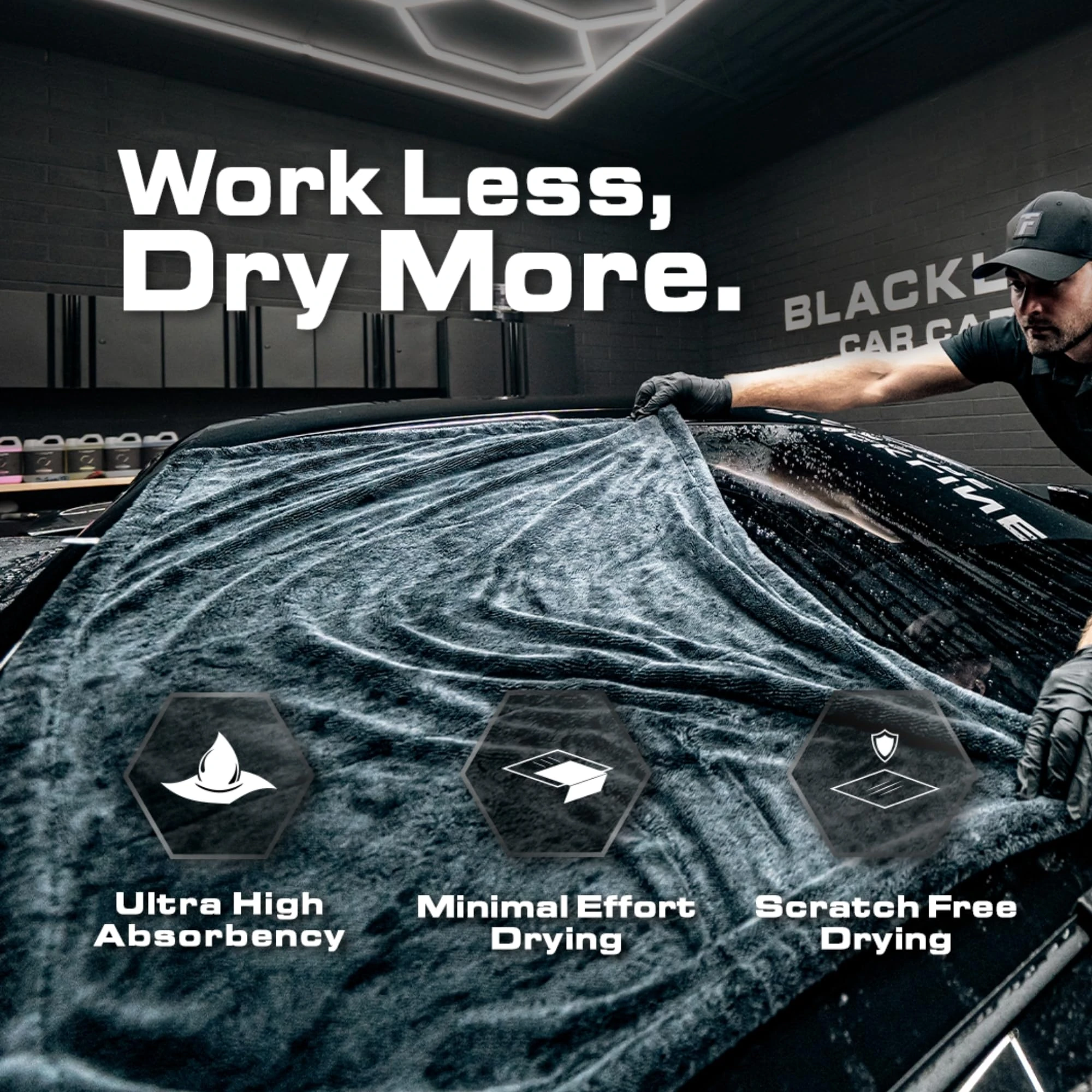 Blackline Microfiber Car Drying Towel 24"x36", 1300GSM Twisted Loop | Twisted Loop microfiber dries your car in one pass-1300 product photo, view 4 of 15